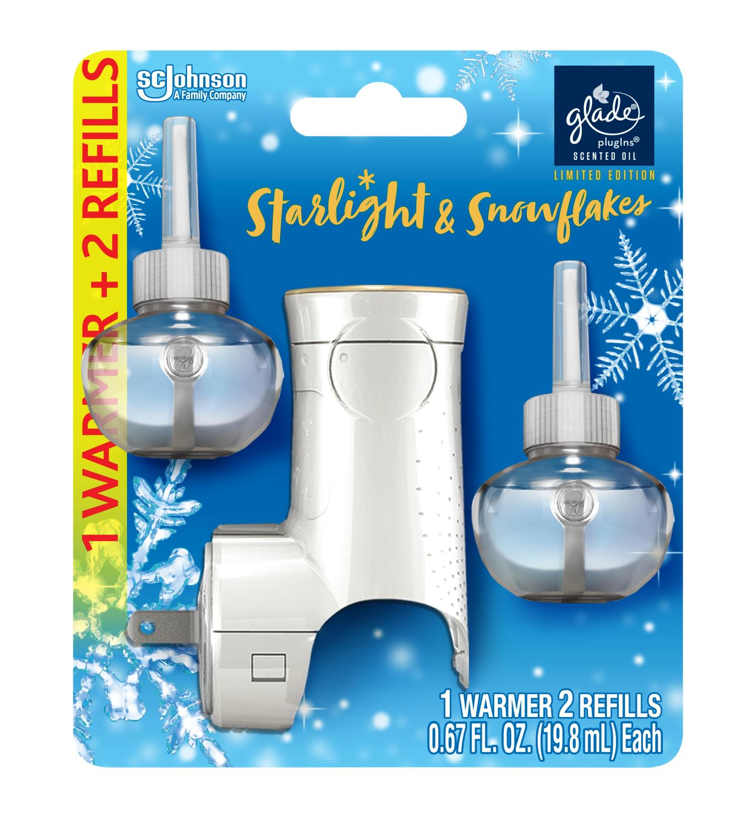 Shop Glade PlugIns Refills Air Freshener Kit – Starlight & Snowflakes Scent 1 Warmer + 2 Essential Oil Refills – International Shipping Available - Buy Online on GoSupps.com