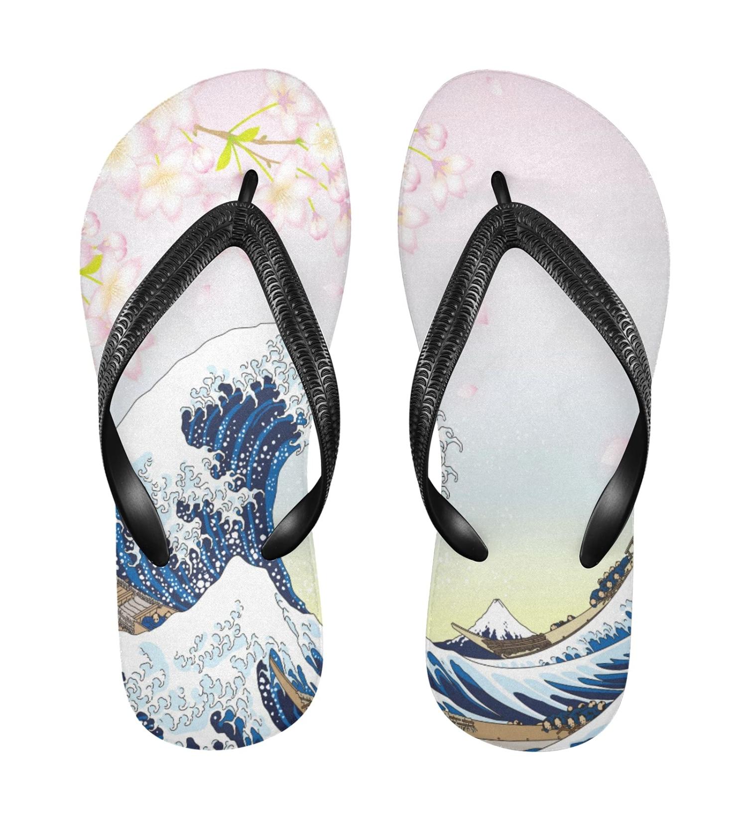 Buy Mnsruu Cherry Blossom Sea Wave Flip Flops & Sandals | Stylish Slippers for Hotel Spa & Travel - Unisex Footwear - Buy Online on GoSupps.com