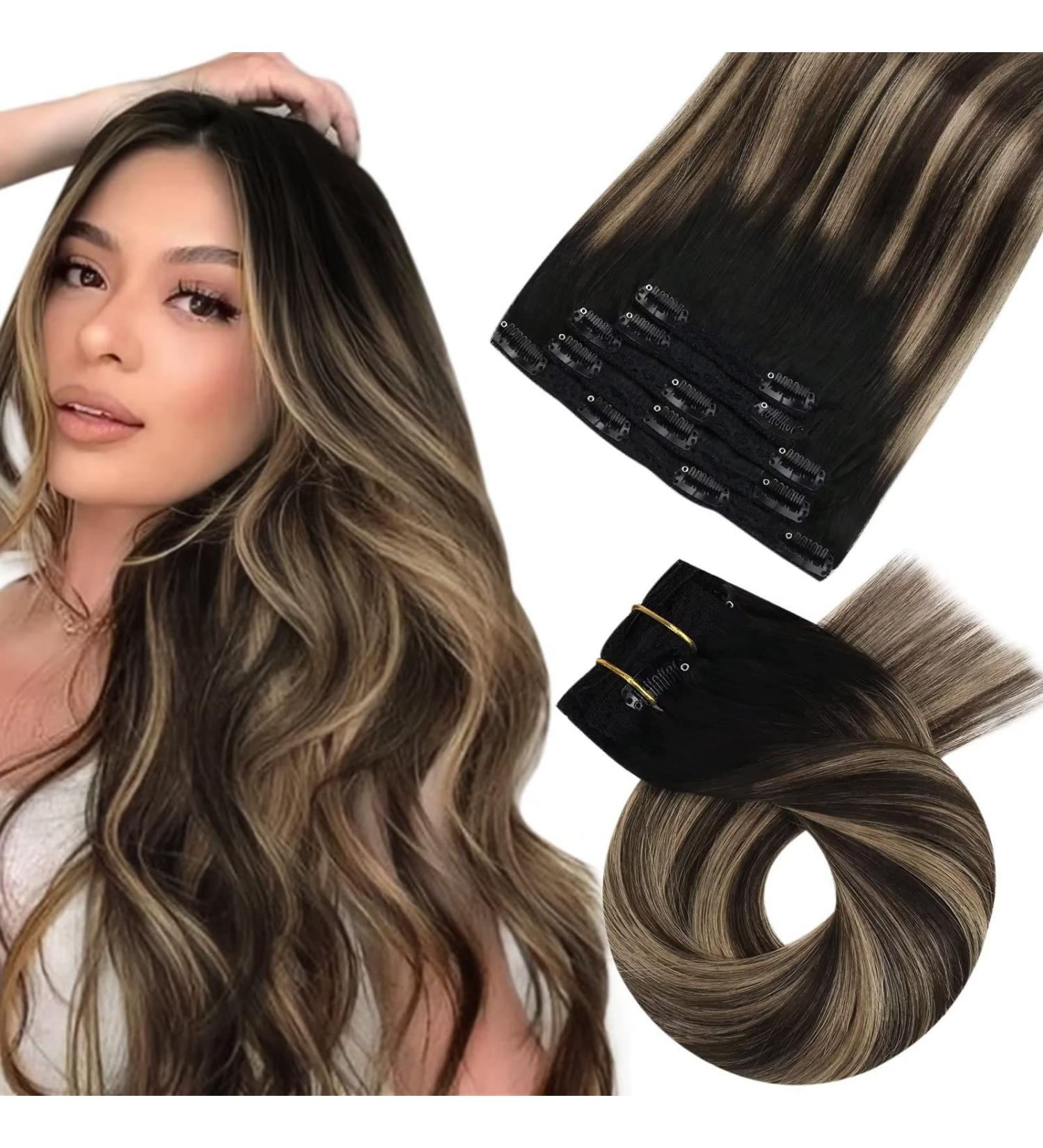 Moresoo Clip In Extensions - Real Remy Hair - Black Balayage Clips #1b/3/27 - 70g 25cm - 5PCs - Buy Online on GoSupps.com