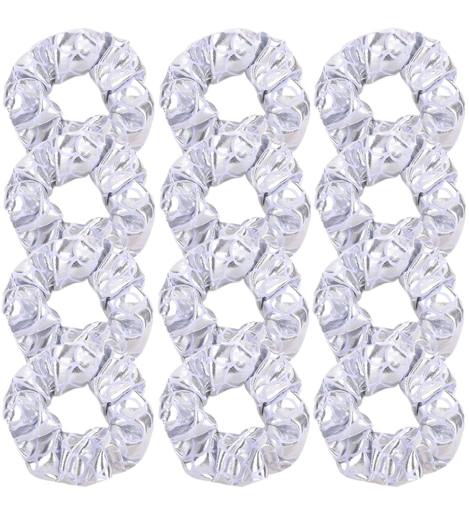 Set of 12 Cheer Mermaid Hair Scrunchies Glitter Metallic Ponytail Holder Hair Accessories for Cheerleading Teen Girls College Sports (Silver)