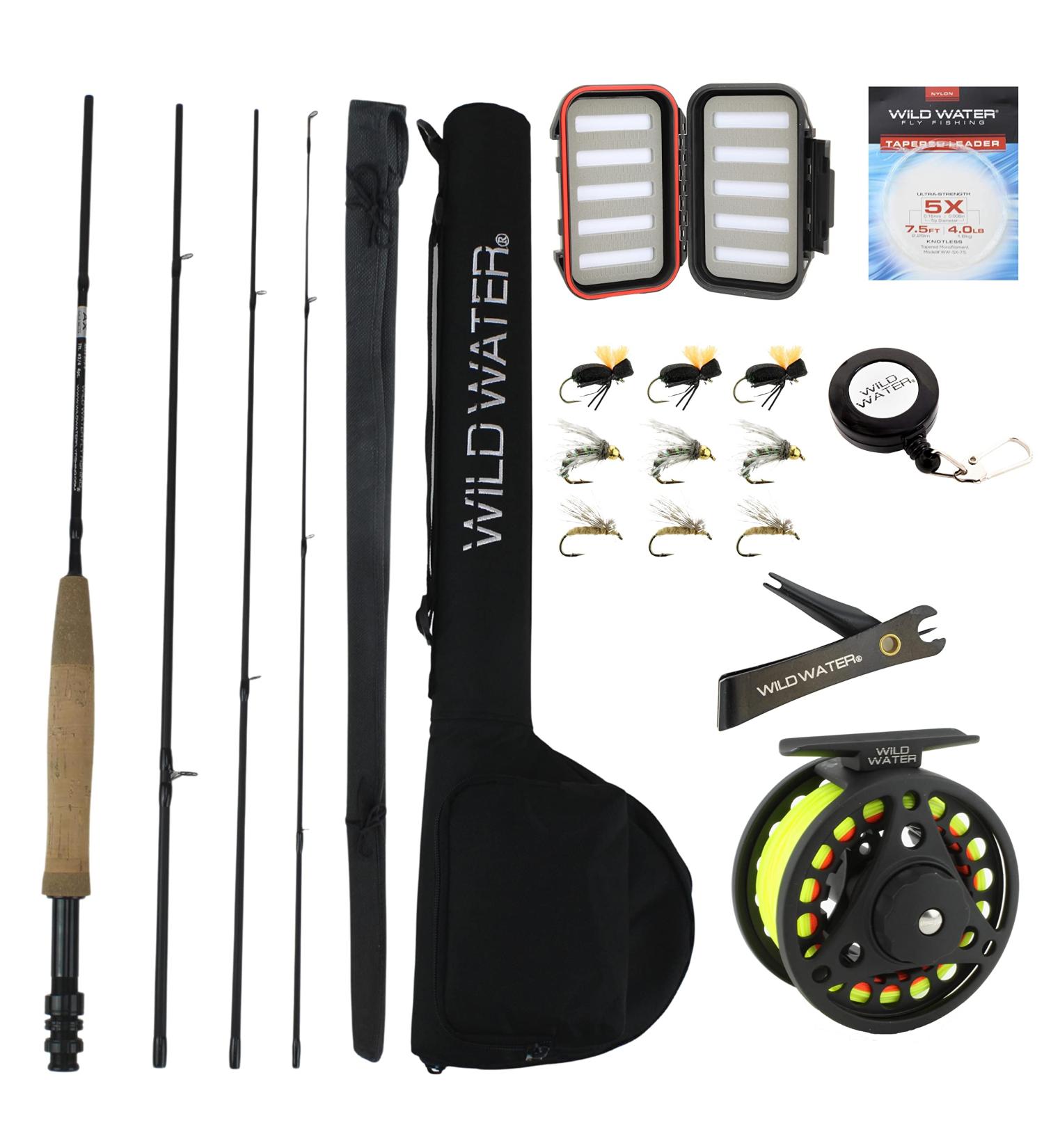 Wild Water Standard Fly Fishing Combo Starter Kit - 3 or 4 Weight, 7 Ft Graphite Rod with Accessories, Aluminum Reel, Fly Box, and Flies - Buy Online on GoSupps.com