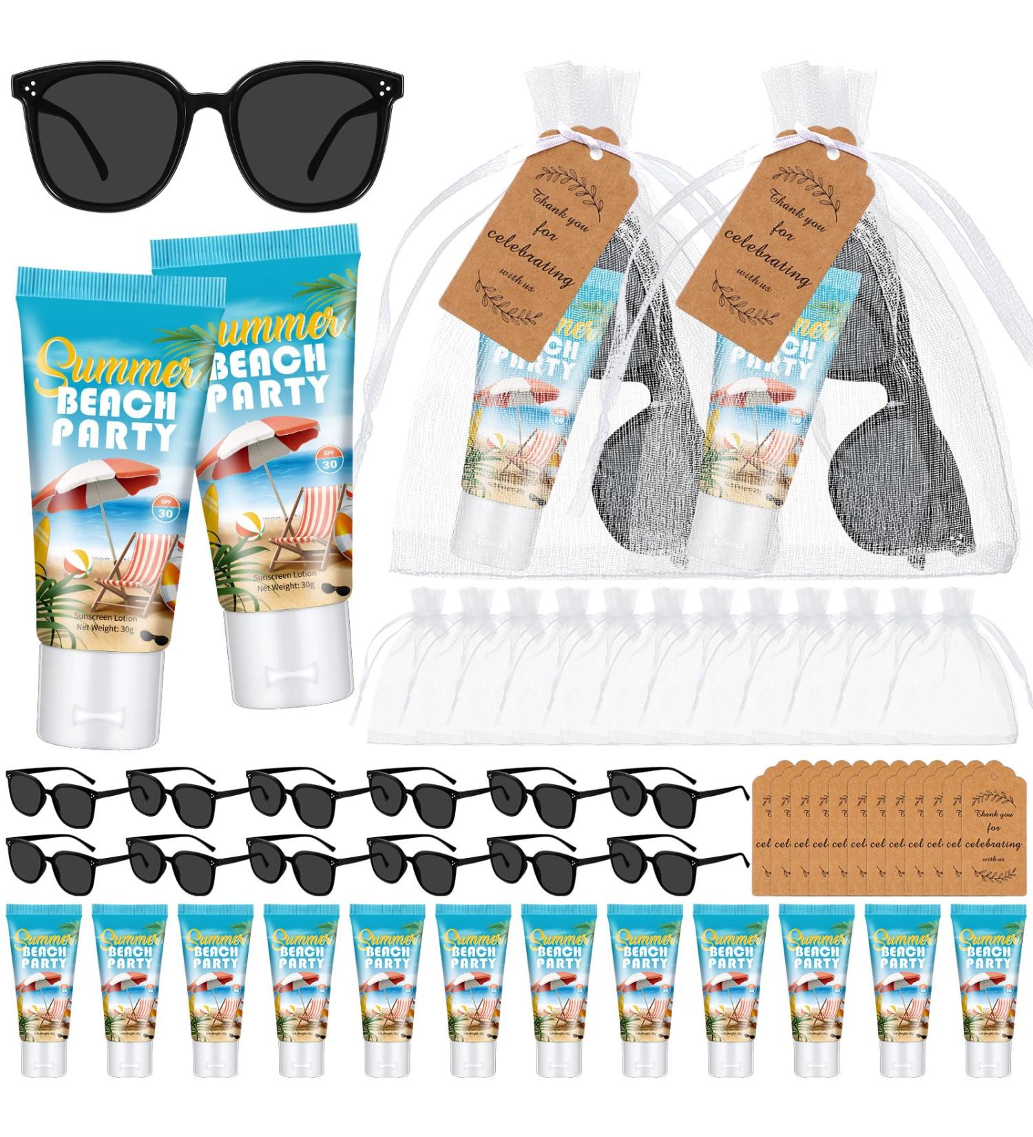Dansib 12 Sets Mini Sunscreen and Sunglasses Bulk for Wedding Party Spf30 Water Resistant Sunscreen Lotion Bulk 1oz Travel Size for Thank You Gifts Wedding Party Supplies(Beach) - Buy Online on GoSupps.com