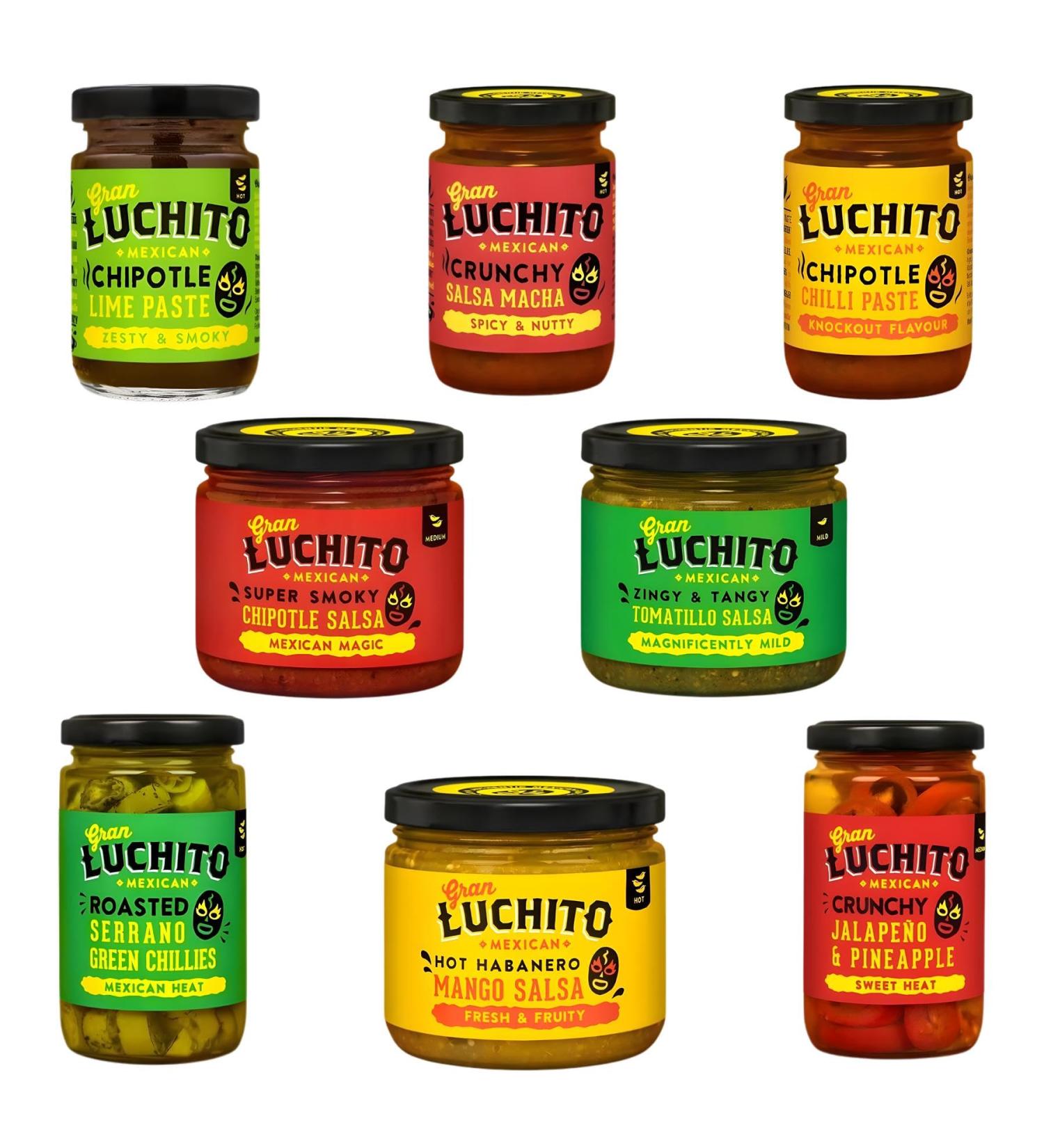 Gran Luchito Gluten Free Salsa Pick N Mix | Choose From 8 Flavours | Super Smoky Chipotle Zingy-Tangy Tomatillo Habanero Mango Crunchy Jalapeno-Pineapple Lime Paste - Pack of 2 - Buy Online on GoSupps.com