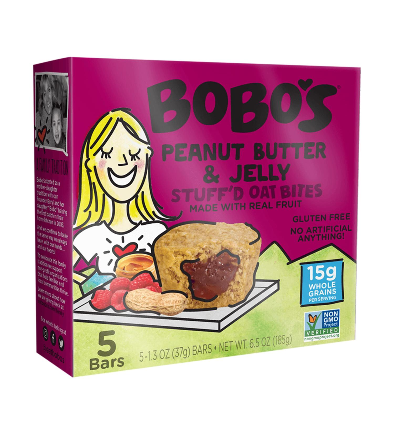 Bobo's Oat Bites, Peanut Butter & Jelly Stuffed, 1.3 Ounce (5 Count Box)