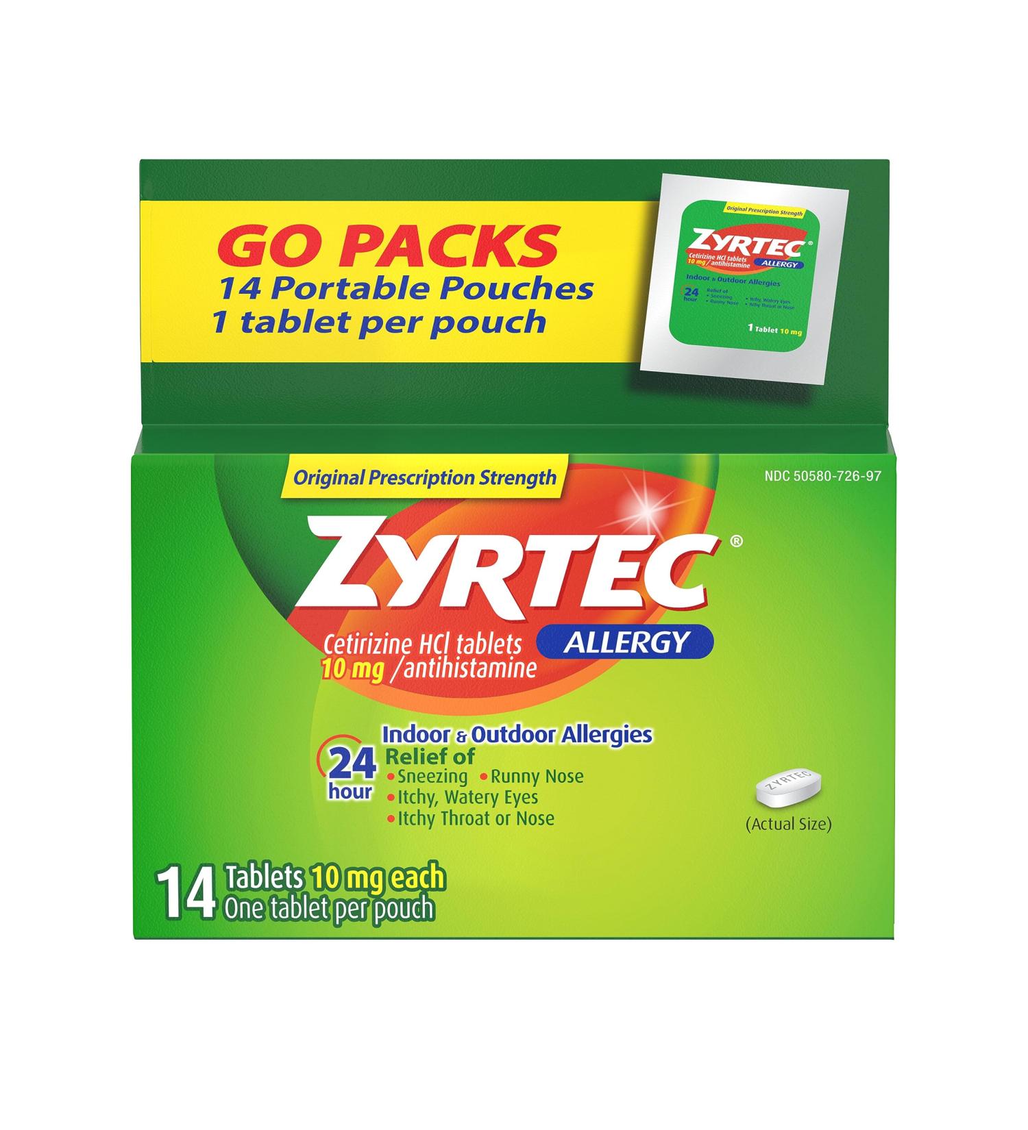 Zyrtec 24-Hour Allergy Relief Tablets 10mg - 14 ct - Buy Online on GoSupps.com