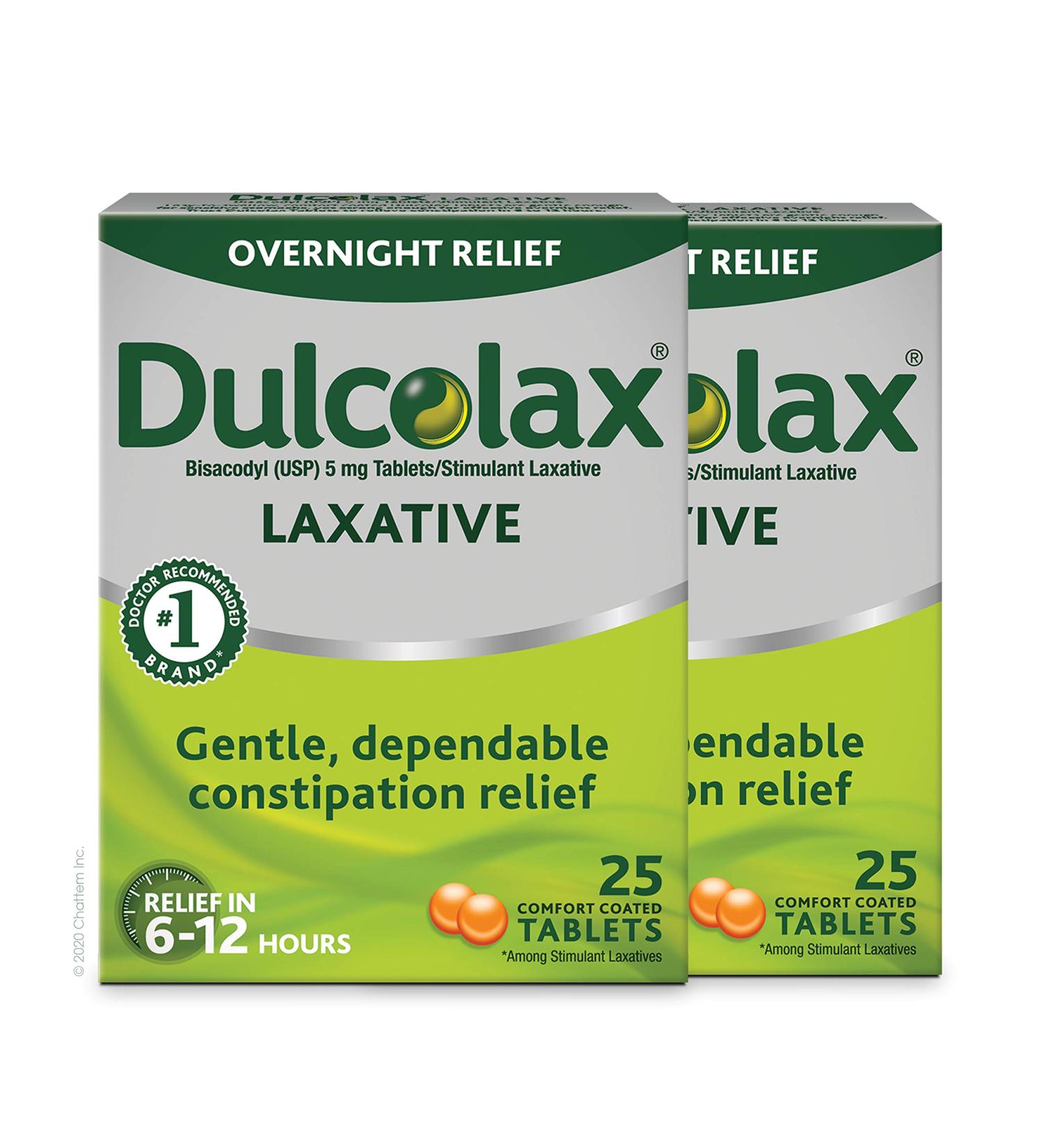 Dulcolax Overnight Relief Laxative 5mg Tablets - 25 Count x 2 Packs for Gentle Constipation Relief - Buy Online on GoSupps.com
