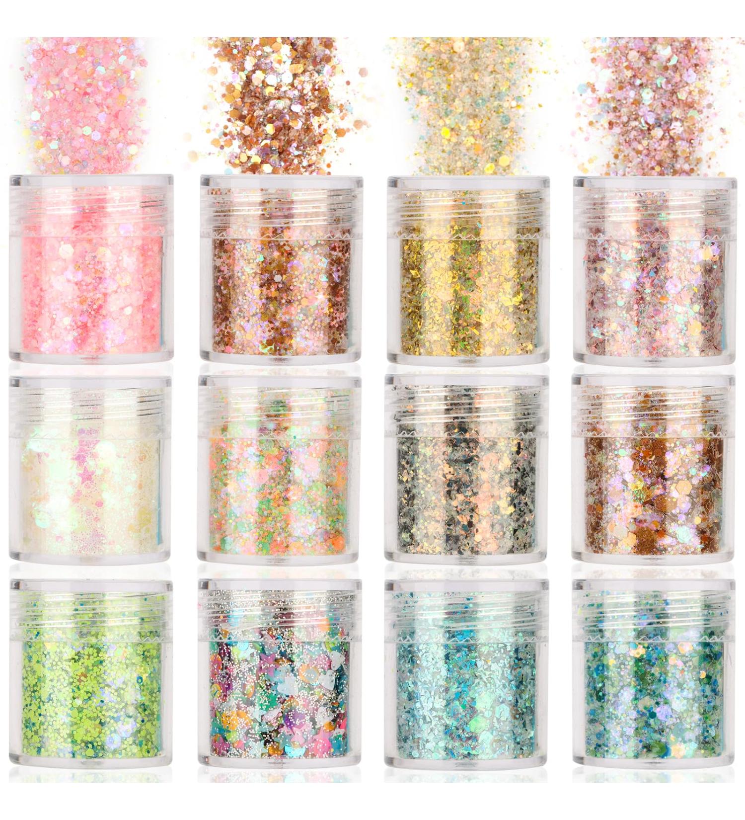 12 Pack Face Glitter - Festival Chunky Cosmetic & Body Glitter for Hair & Nail | Sparkling Mixed Colors - Buy Online on GoSupps.com