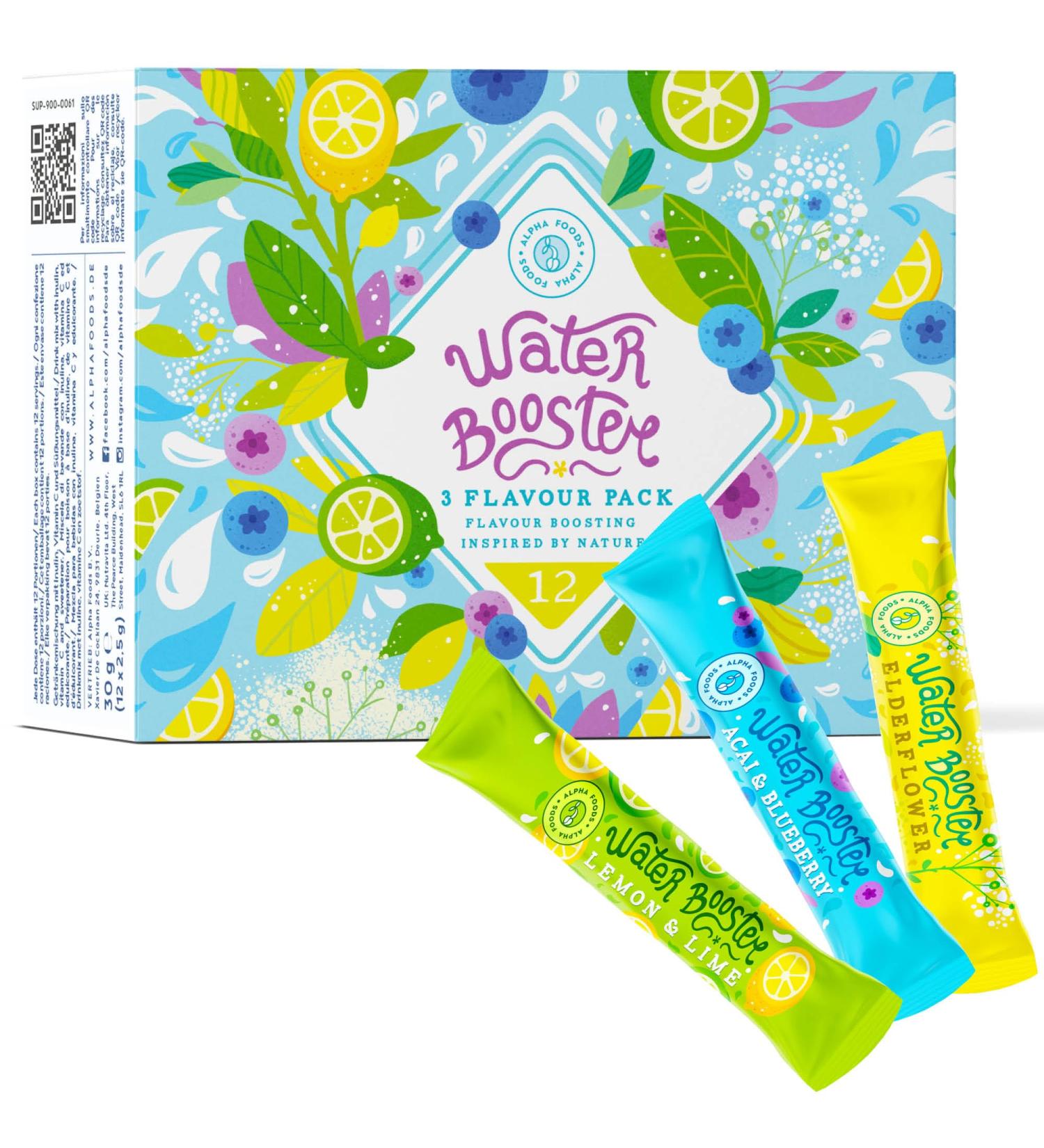 Water Booster drink mix - powder for drink to taste and vitamin C - naturally delicious low in calories - 12x2.5 g powder to dissolve in water - Buy Online on GoSupps.com