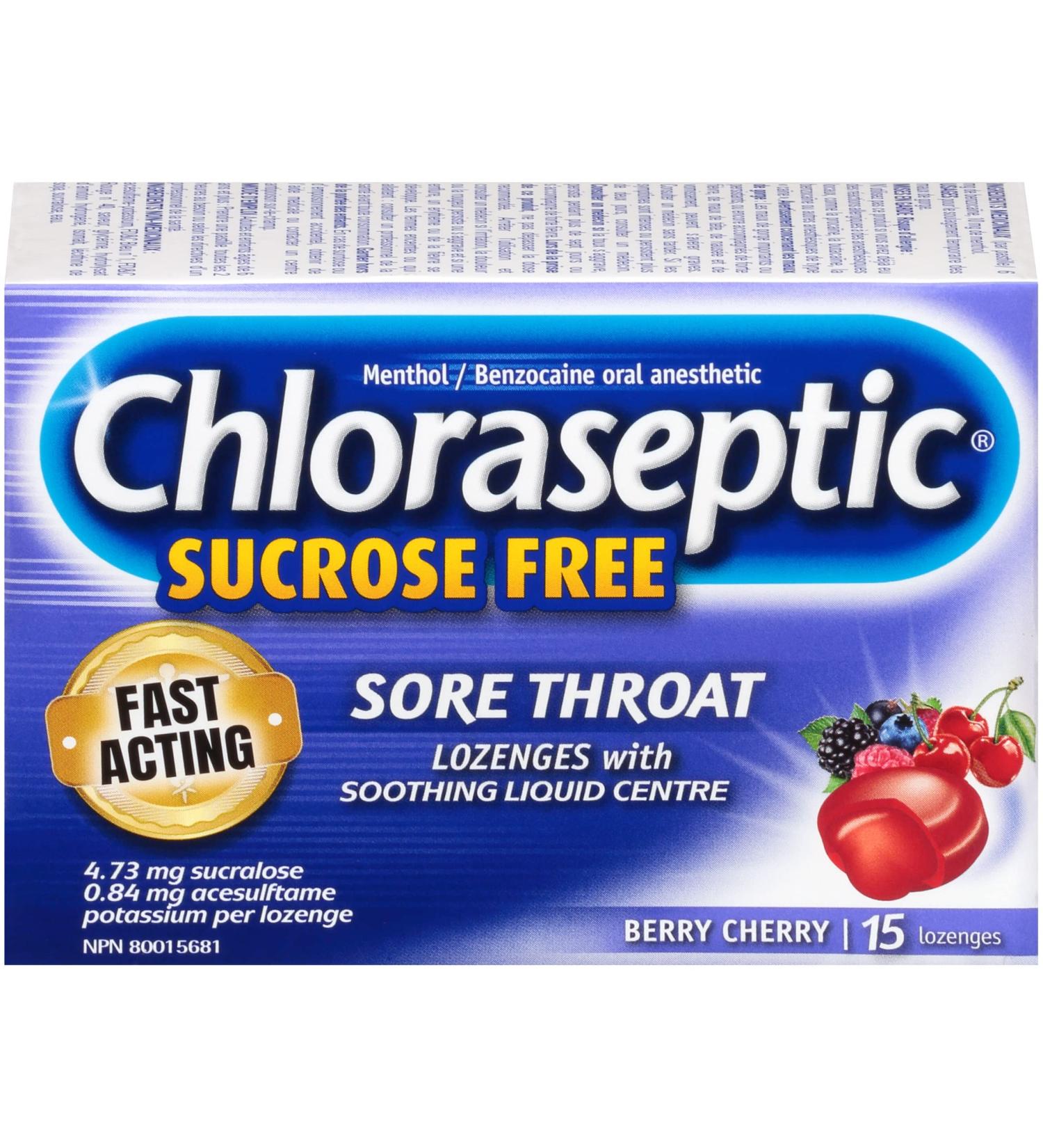 Chloraseptic Fast Acting Sore Throat Lozenges with Soothing Liquid Centre Sugar Free Berry Cherry Flavour 15 Lozenges - Buy Online on GoSupps.com