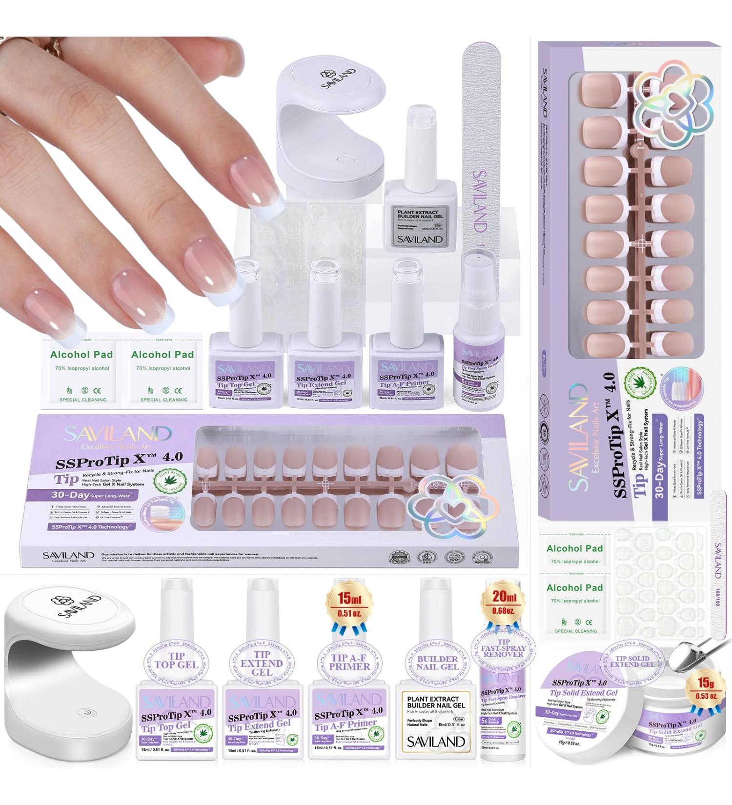SAVILAND French Gel X Nail Kit - Extra Short Square Press On Nails Chip-Free Solid Nail Glue & UV/LED Lamp Supplies - Long-Lasting Durable French Tips - Buy Online on GoSupps.com