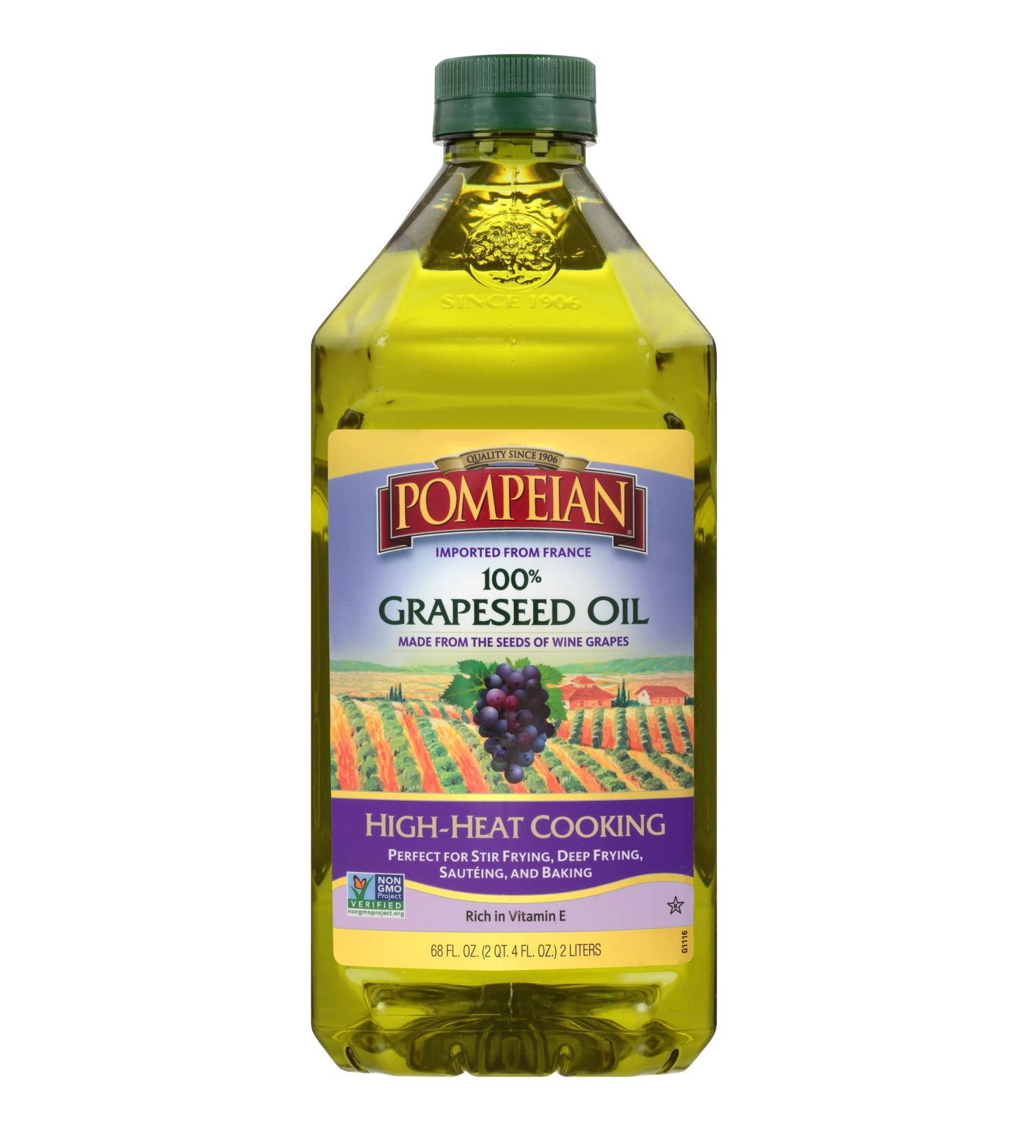 Pompeian 100% Grapeseed Oil - 68 FL OZ for High-Heat Cooking & Baking - Buy Online on GoSupps.com