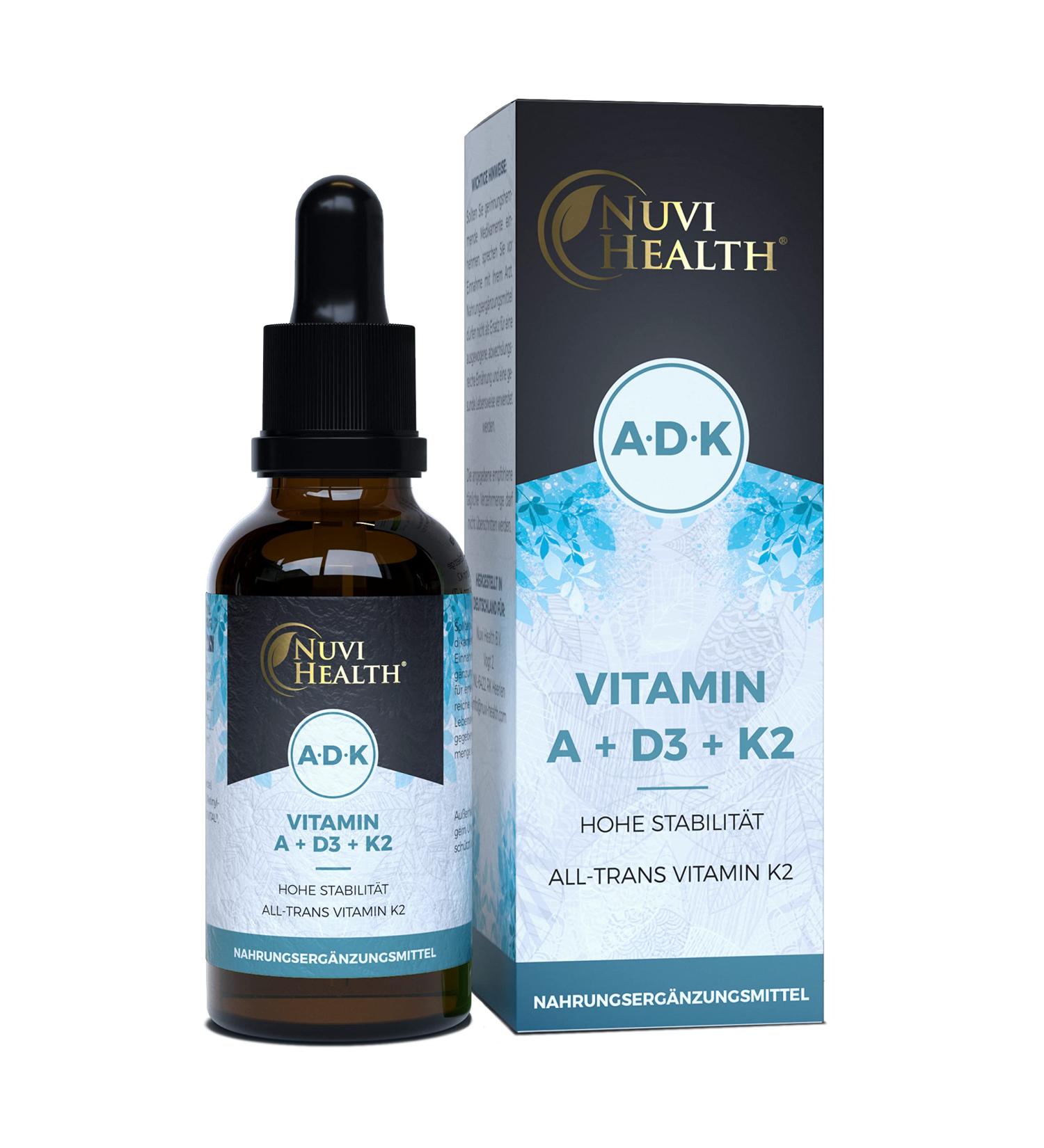 Premium Vitamin A D3 K2 Drops - 50ml | 99.7% All-Trans K2Vital | Highly Bioavailable Liquid Formula - Lab Tested Quality - Buy Online on GoSupps.com