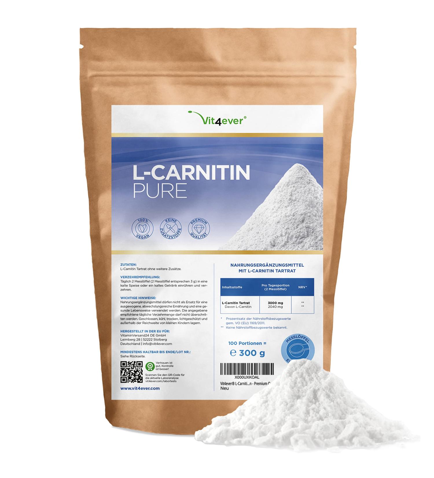 Buy L-Carnitine Pure Powder 300g | 100% Vegan | 100 Portions | High Dose 3000mg | Premium Quality & Lab Tested L-Carnitine Tartrate - Buy Online on GoSupps.com