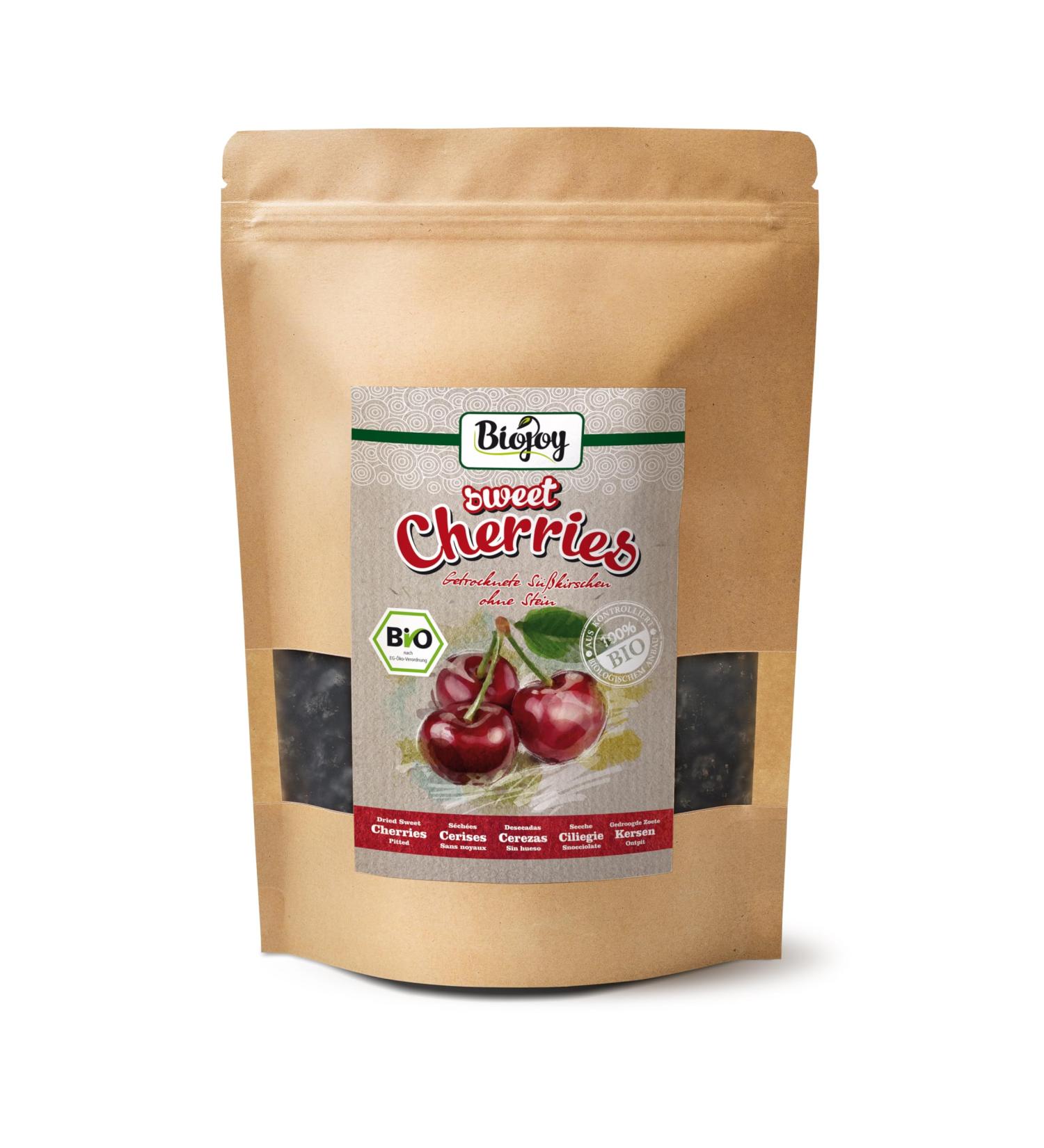 Biojoy Organic dried cherries (500g) whole without stones and sulfur - Buy Online on GoSupps.com