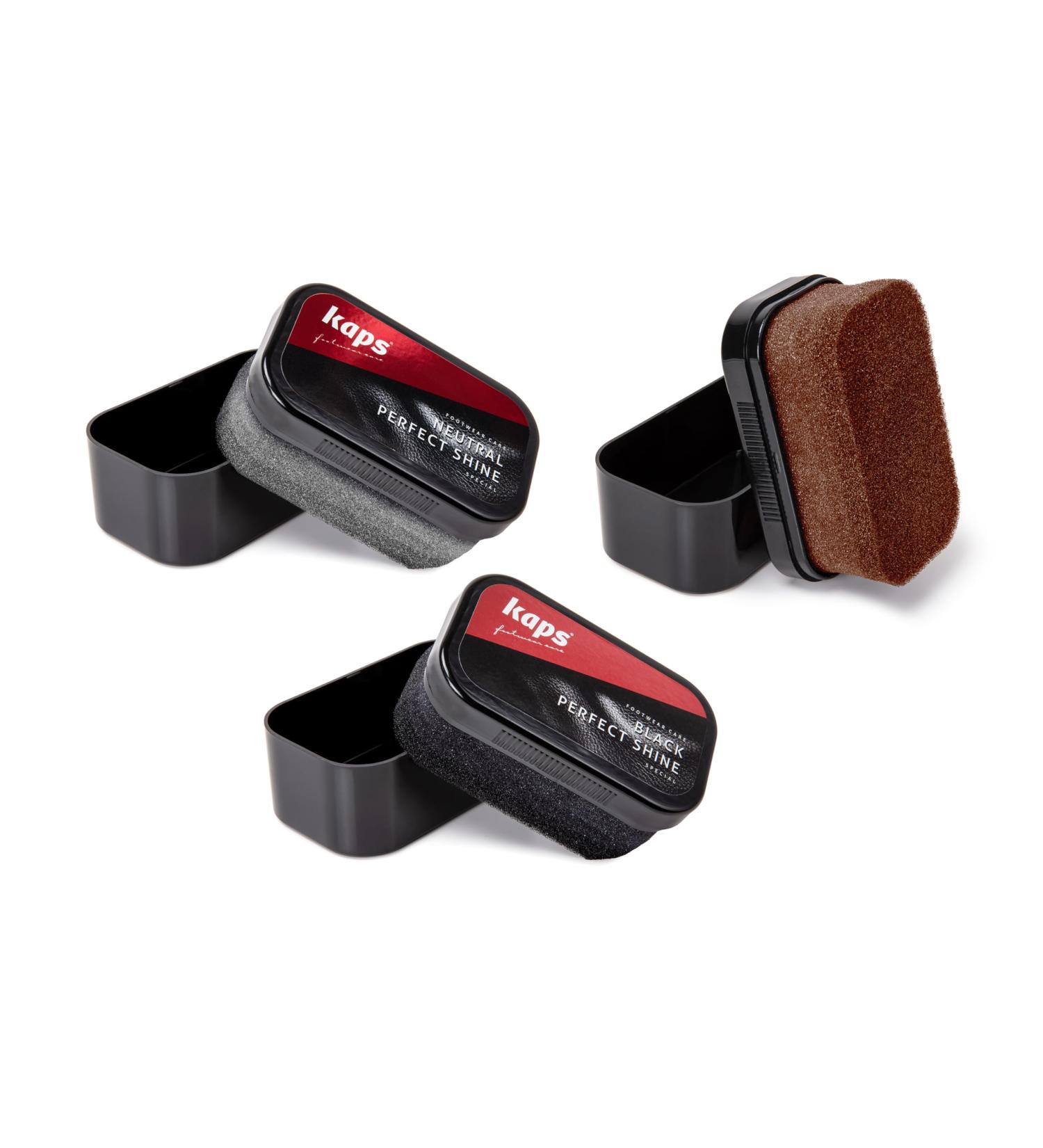 Kaps Set of Perfect Shine Polish Sponges - Black, Brown, Neutral - Universal Shoe Polish for Leather Shoes, Boots, Handbags, Satchels - Covers All Colors - Buy Online on GoSupps.com