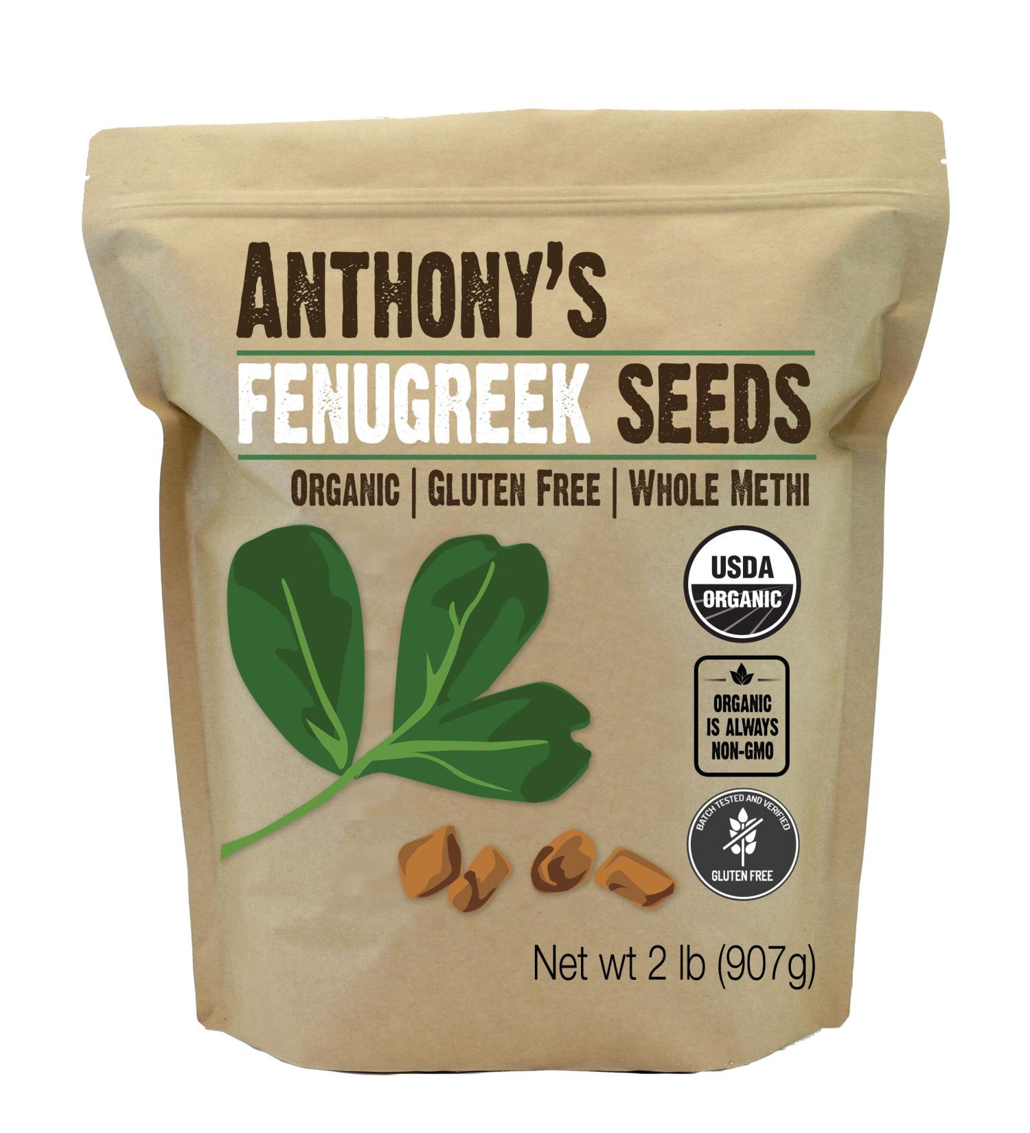 Anthony's Organic Fenugreek Seeds 2 lb - Whole Methi Seeds, Gluten Free, Non GMO, Non Irradiated - Buy Online on GoSupps.com