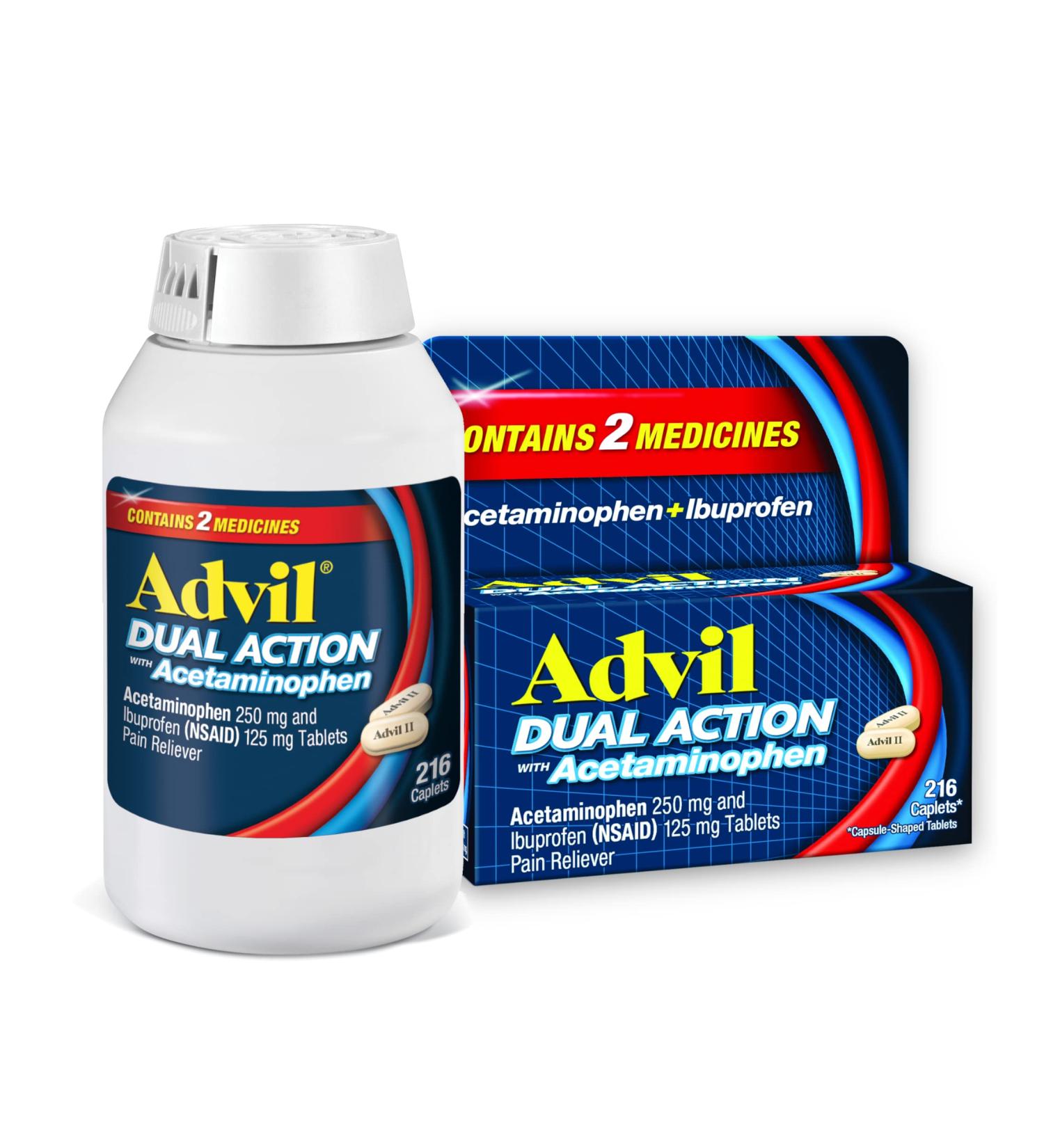 Advil Dual Action Coated Caplets - 8 Hour Pain Relief - 216 Count - Buy Online on GoSupps.com