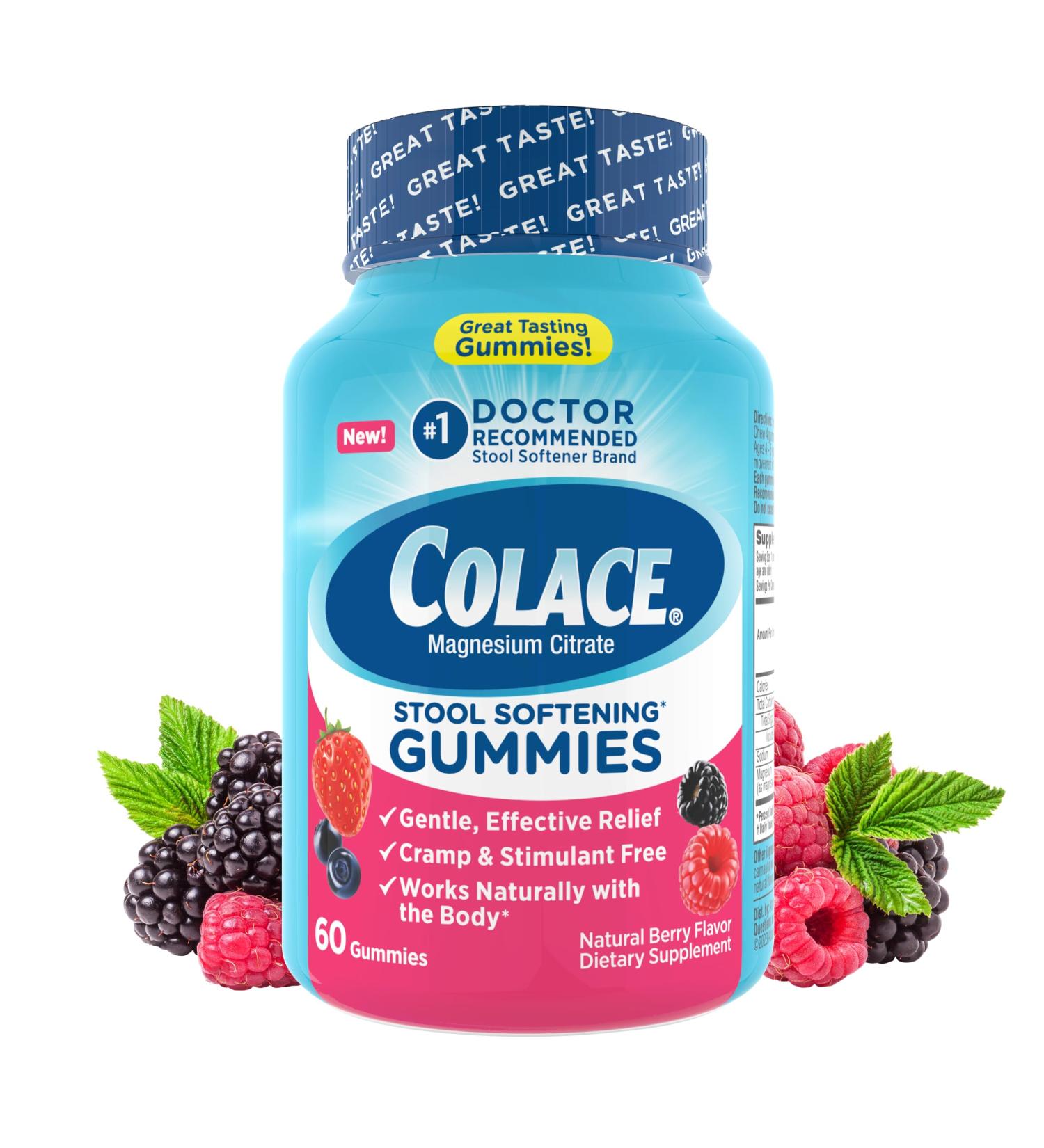 Colace Stool Softener Gummies - Gentle Constipation Relief Doctor Recommended Berry Flavor 60ct - International Shipping Available - Buy Online on GoSupps.com
