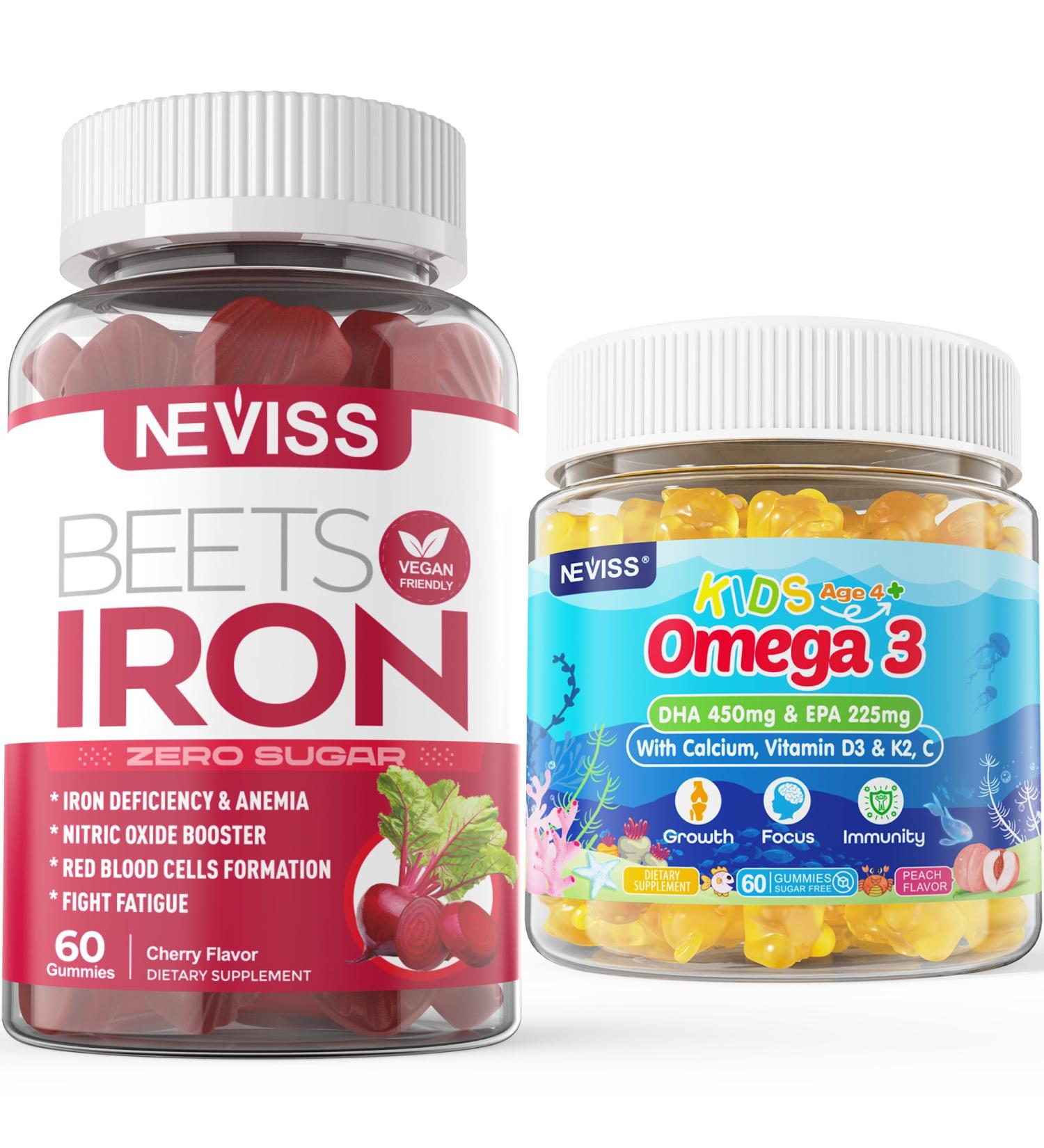 Iron Gummies 2 Pack + Kids Omega 3 Gummies 2 Pack - Buy Online on GoSupps.com