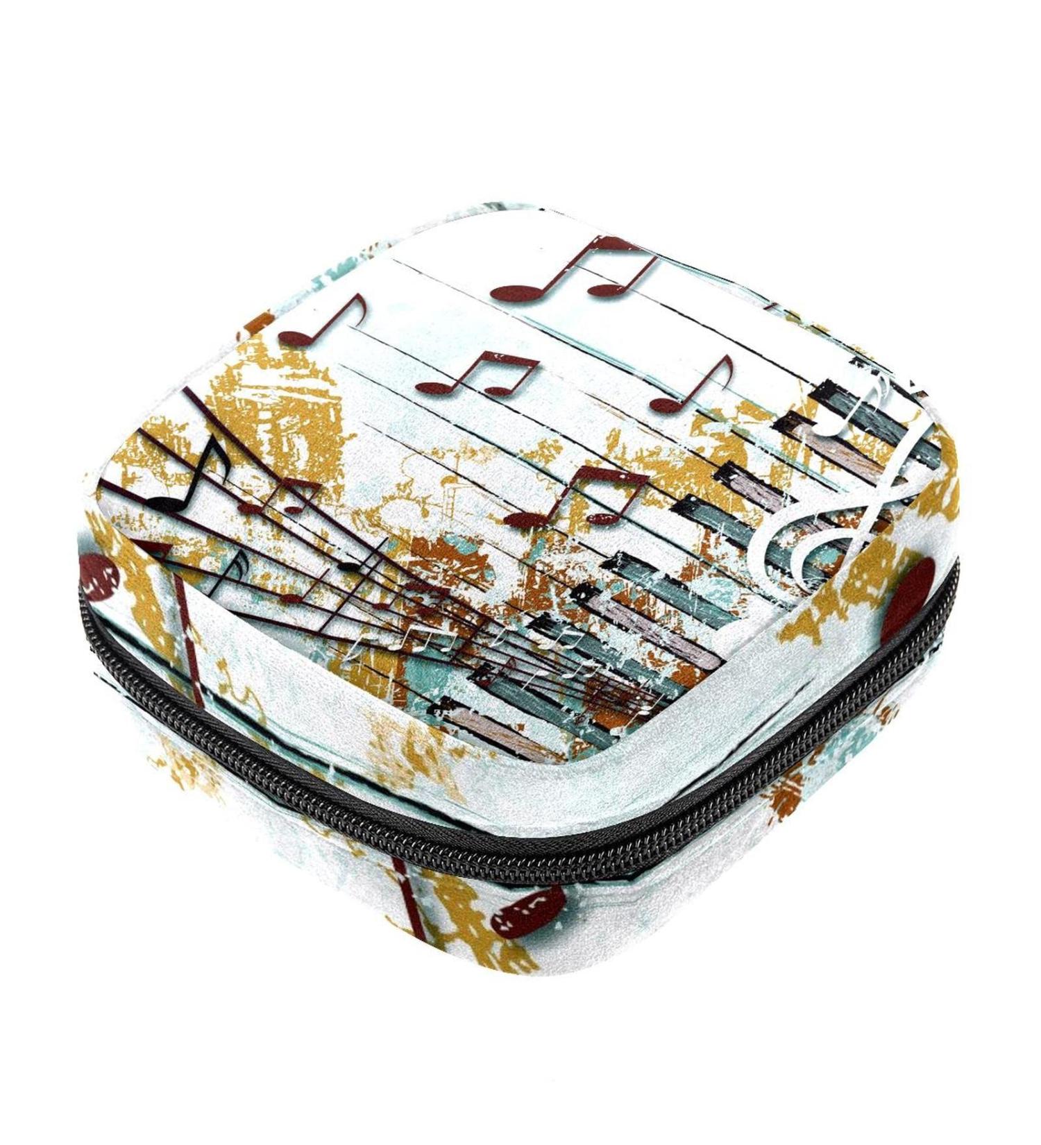 Shop Retro Music Notes Menstrual Pad Bag | Stylish Ladies Napkin & Tampon Collection Bags with Zipper for Women & Girls - International Shipping Available - Buy Online on GoSupps.com