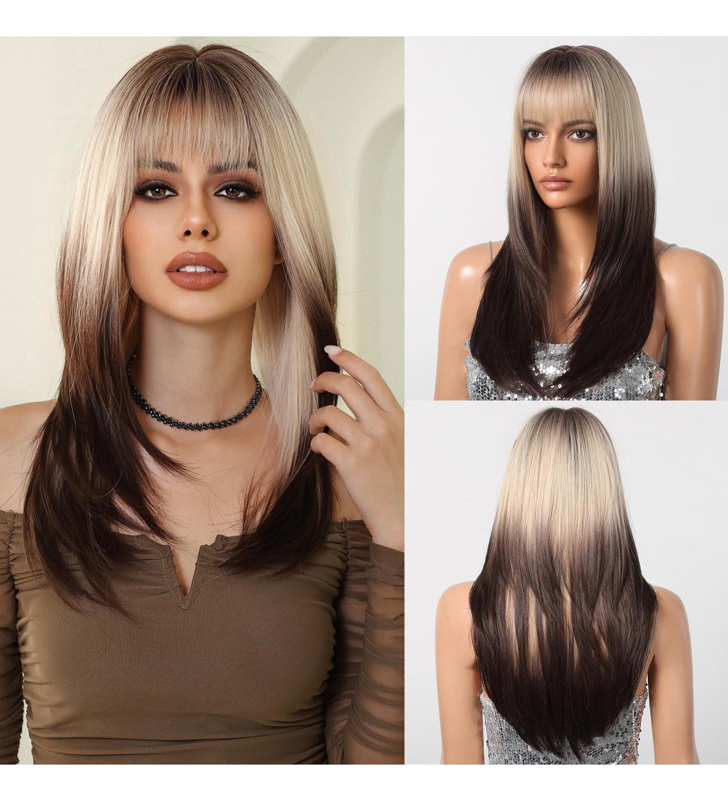 Testar Ombre Blonde Black Wigs for Women | Long Straight Layered Heat-Resistant Party Cosplay Wig - Buy Online on GoSupps.com