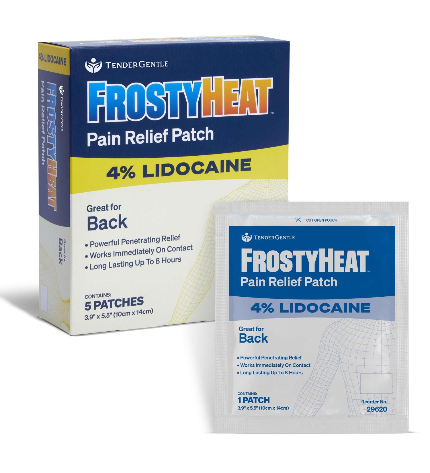 TenderGentle Four Percent Lidocaine Patches - 5 Back Pain Relief Patches with 4% Lidocaine for Aches Muscle and Joint Discomfort - 3.9" x 5.5" Back Shoulder and Neck Pain Patch - Buy Online on GoSupps.com