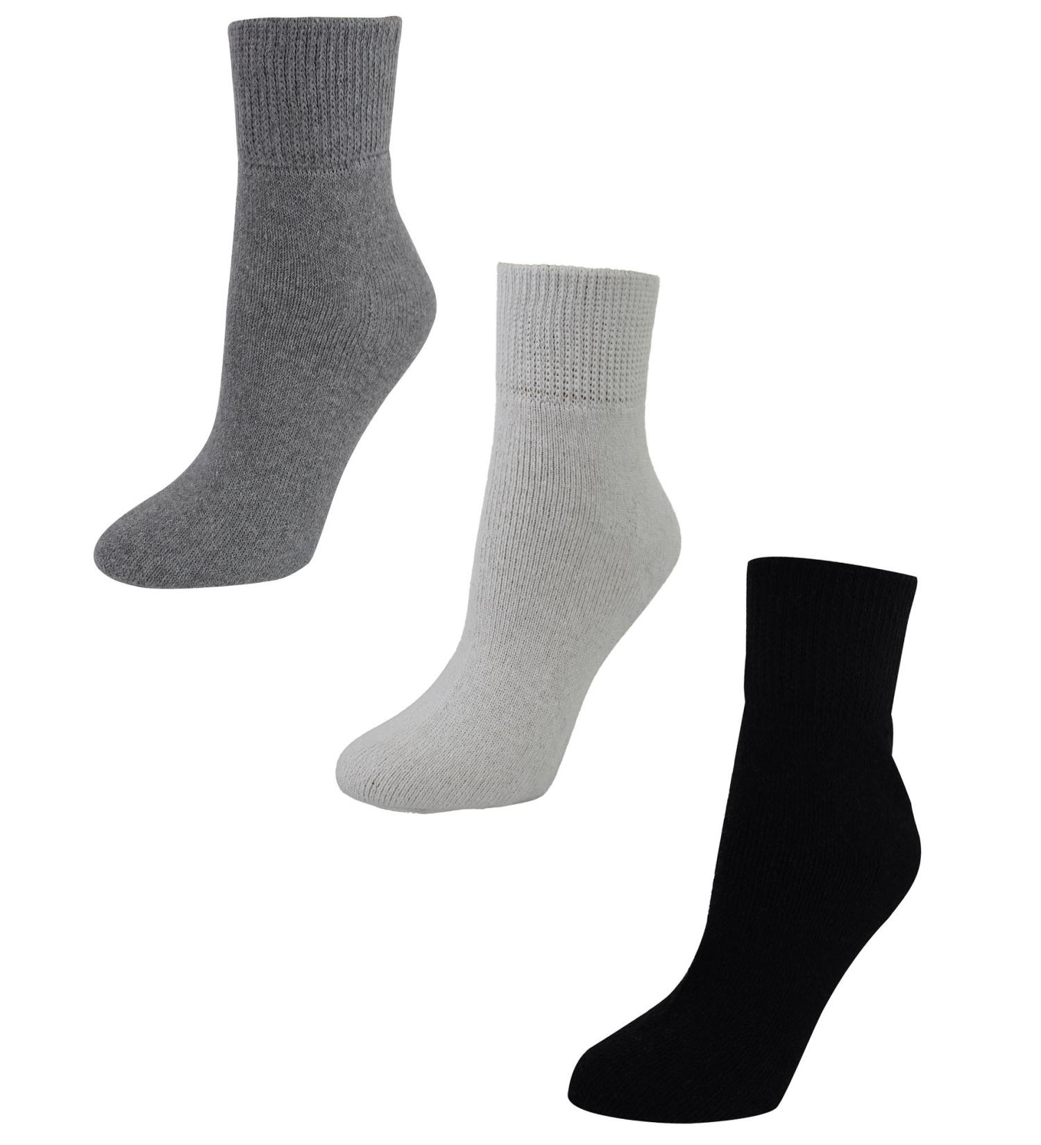 Luxury Divas Mens 3-Pack Black White Gray Diabetic Ankle Socks