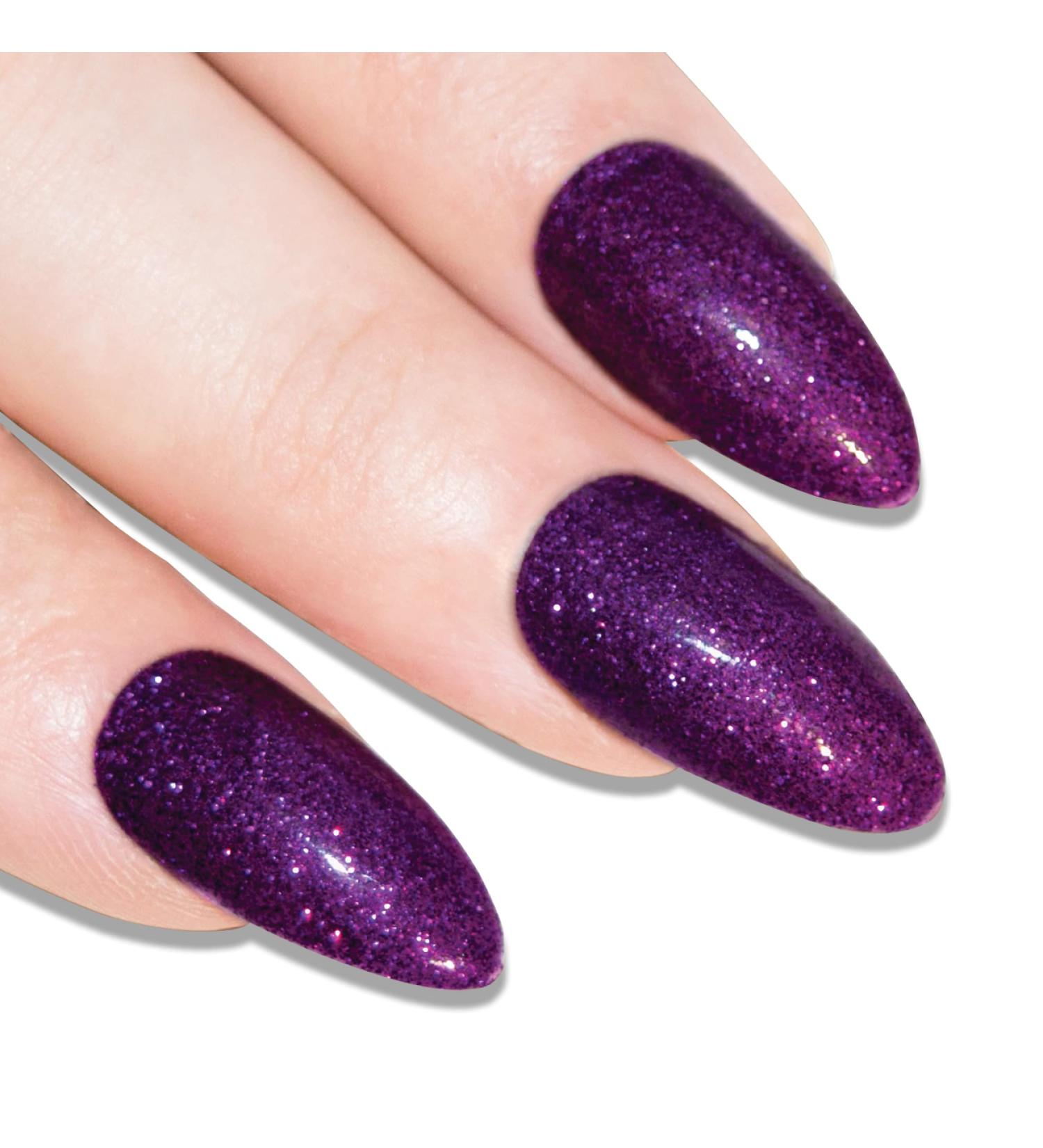 Buy Bling Art Purple Gel Stiletto Almond False Nails - 24 Long Tips with Glue | International Shipping Available - Buy Online on GoSupps.com
