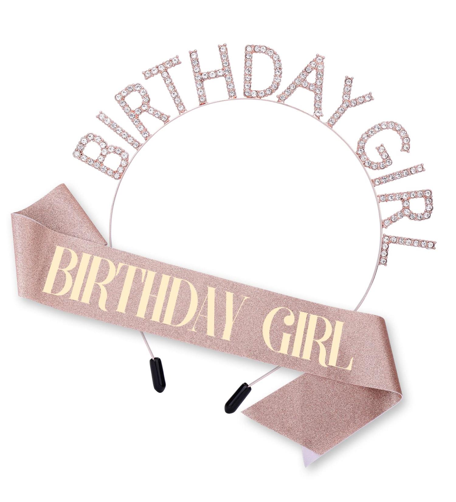 Birthday Crown for Women - Rose-Gold Rhinestone Headband, Sash, and Tiara Set - Buy Online on GoSupps.com