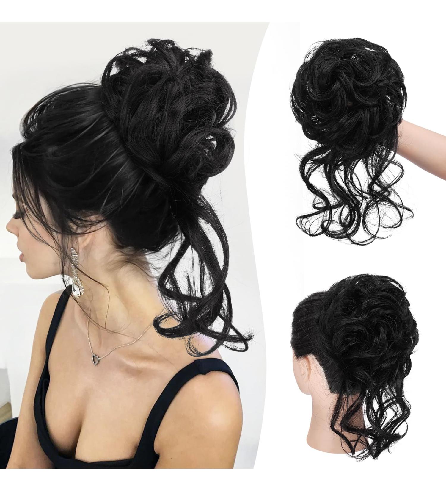 Sofeiyan Messy Bun Hair Piece Curly Wavy Hair Bun Extensions Synthetic Tousled Updo with Tendrils Hairpieces Bun Donut Accessories Scrunchies for Women Black - Buy Online on GoSupps.com