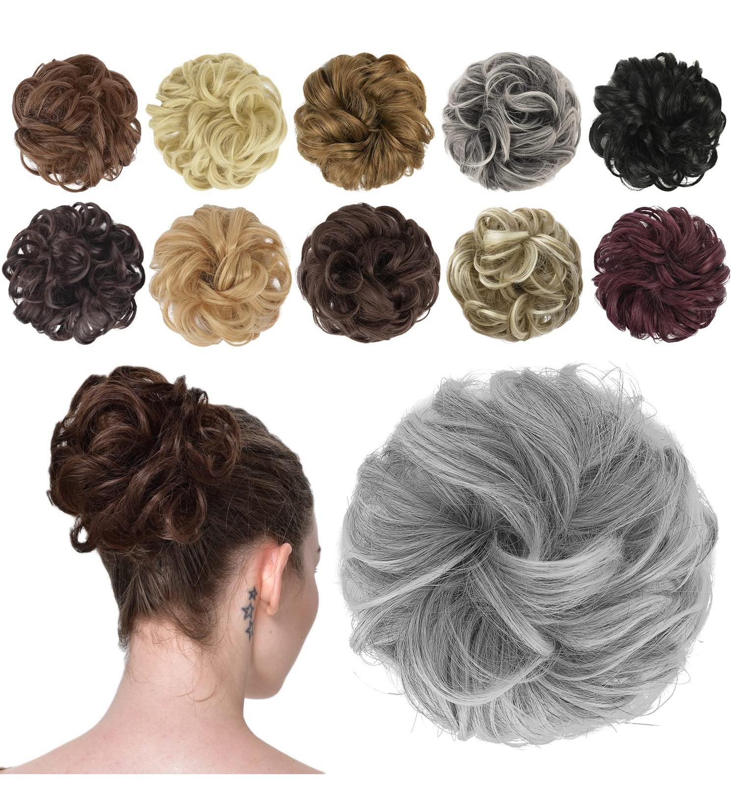 Fine Hair Parts with Rubber Band | Dutt Hair Tie & Curly Hair Extensions for Women | Black Mix Gray Tips - 38g - Buy Online on GoSupps.com