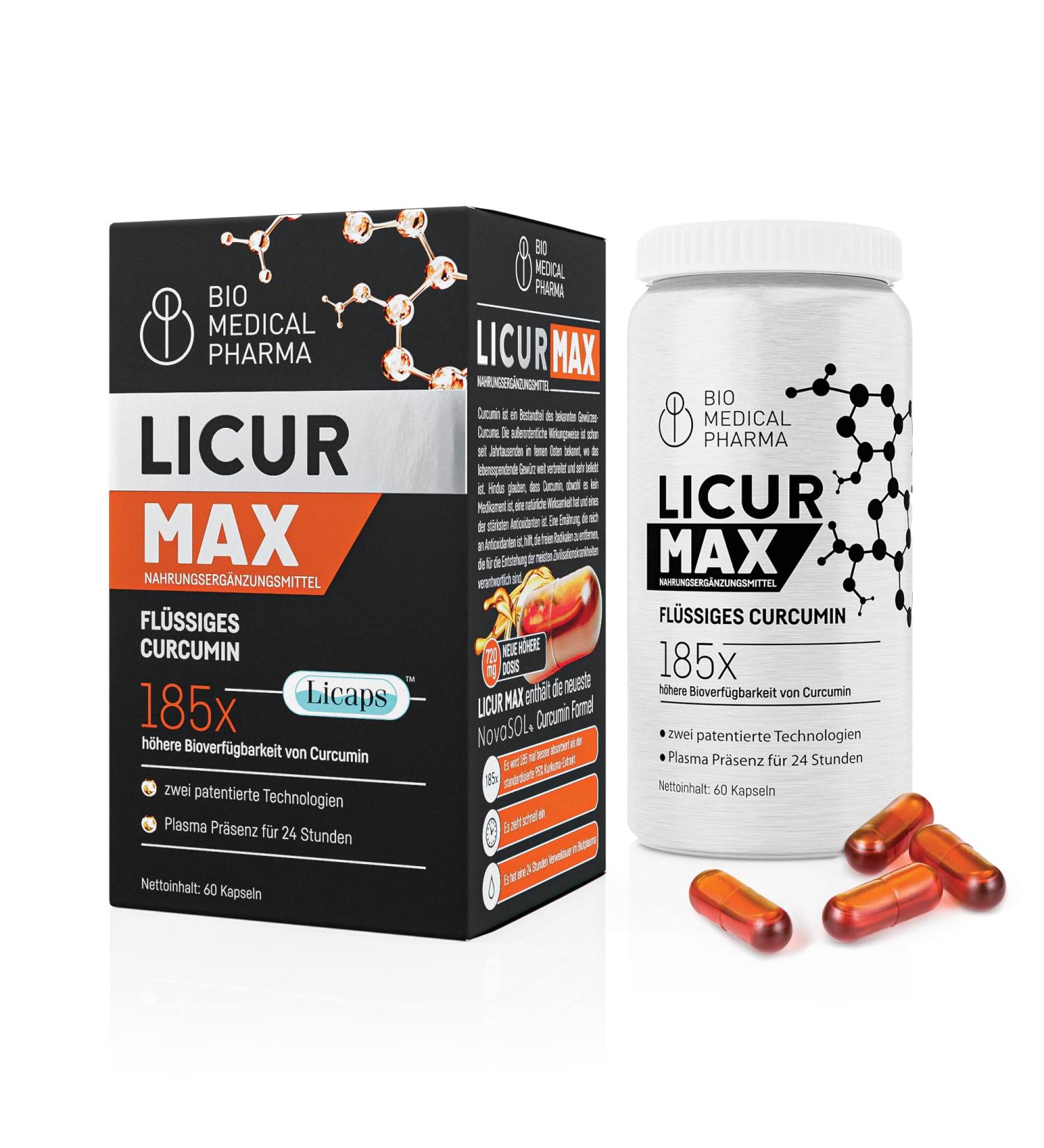 High-Dose Turmeric Capsules with 185x Bioavailability | Vegan Curcumin 6 600mg Equivalent | Licur Max 60 - Monthly Pack - Buy Online on GoSupps.com