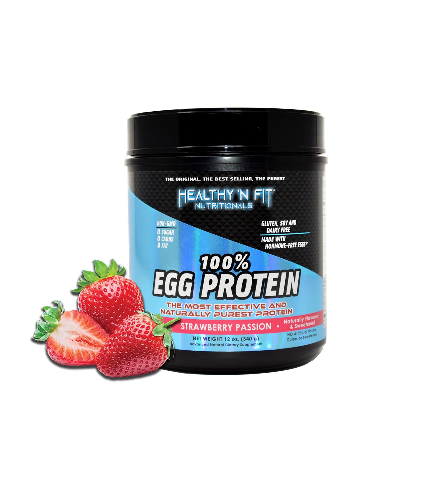 Healthy N Fit 100% Egg Protein - Strawberry (12oz) | Zero Carb, Keto & Paleo Friendly Egg White Protein - Buy Online on GoSupps.com