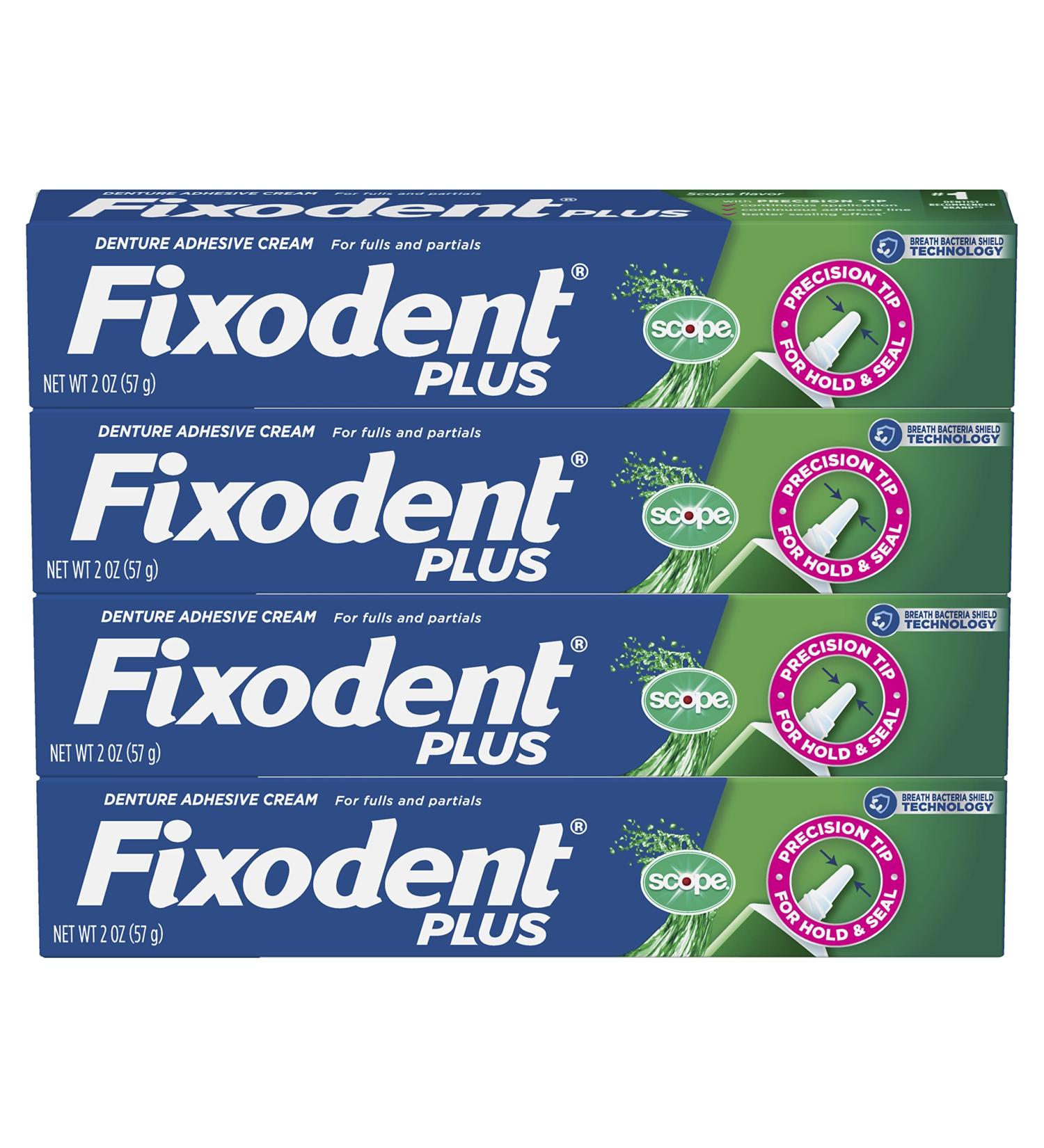 Fixodent Plus Scope Secure Denture Adhesive 2.0oz - Pack of 4 | Strong Hold and Fresh Breath - Buy Online on GoSupps.com