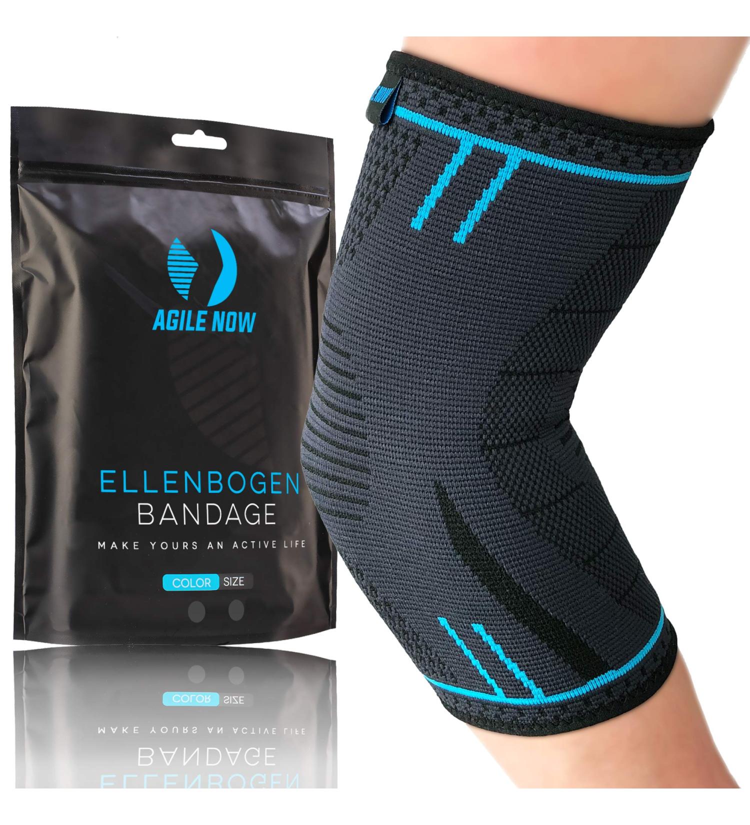 Agile Now Elbow Bandage - Tennis Arm Stabilizer & Protector for Men - Blue Elbow Brace for Sports Injury Recovery - Buy Online on GoSupps.com