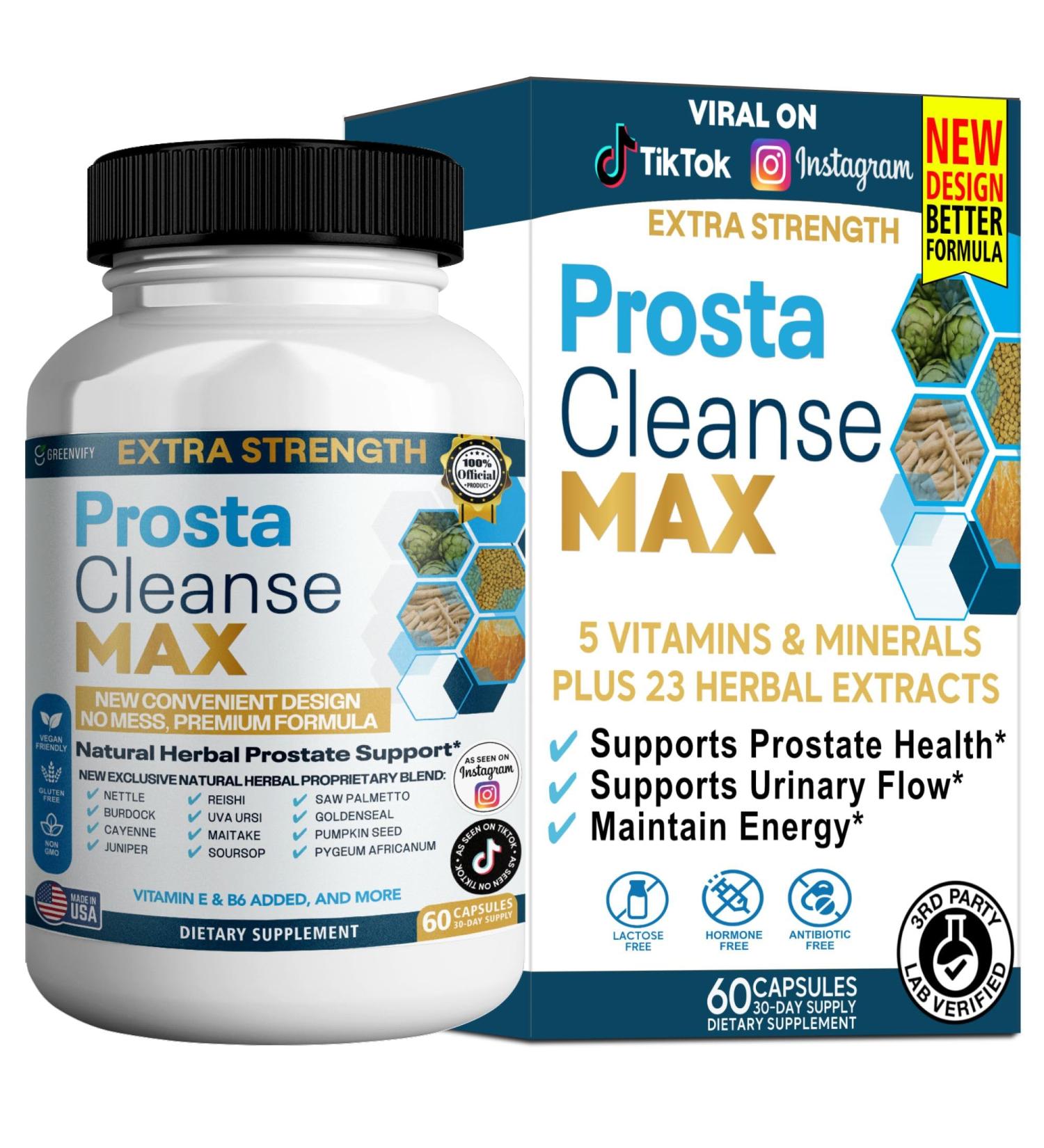 Prosta Cleanse Max Natural Herbal Prostate Support Supplement 60 Veggie Capsules with Saw Palmetto Vitamin E B6 Pygeum Extra Strength Formula (1) - Buy Online on GoSupps.com