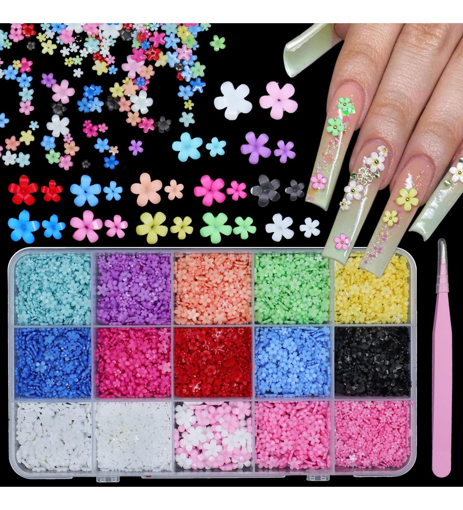 3D Color Tiny Flower Nail Charms - Spring Blossom Acrylic Nail Art with Golden Caviar Beads | DIY Manicure Accessories - Buy Online on GoSupps.com