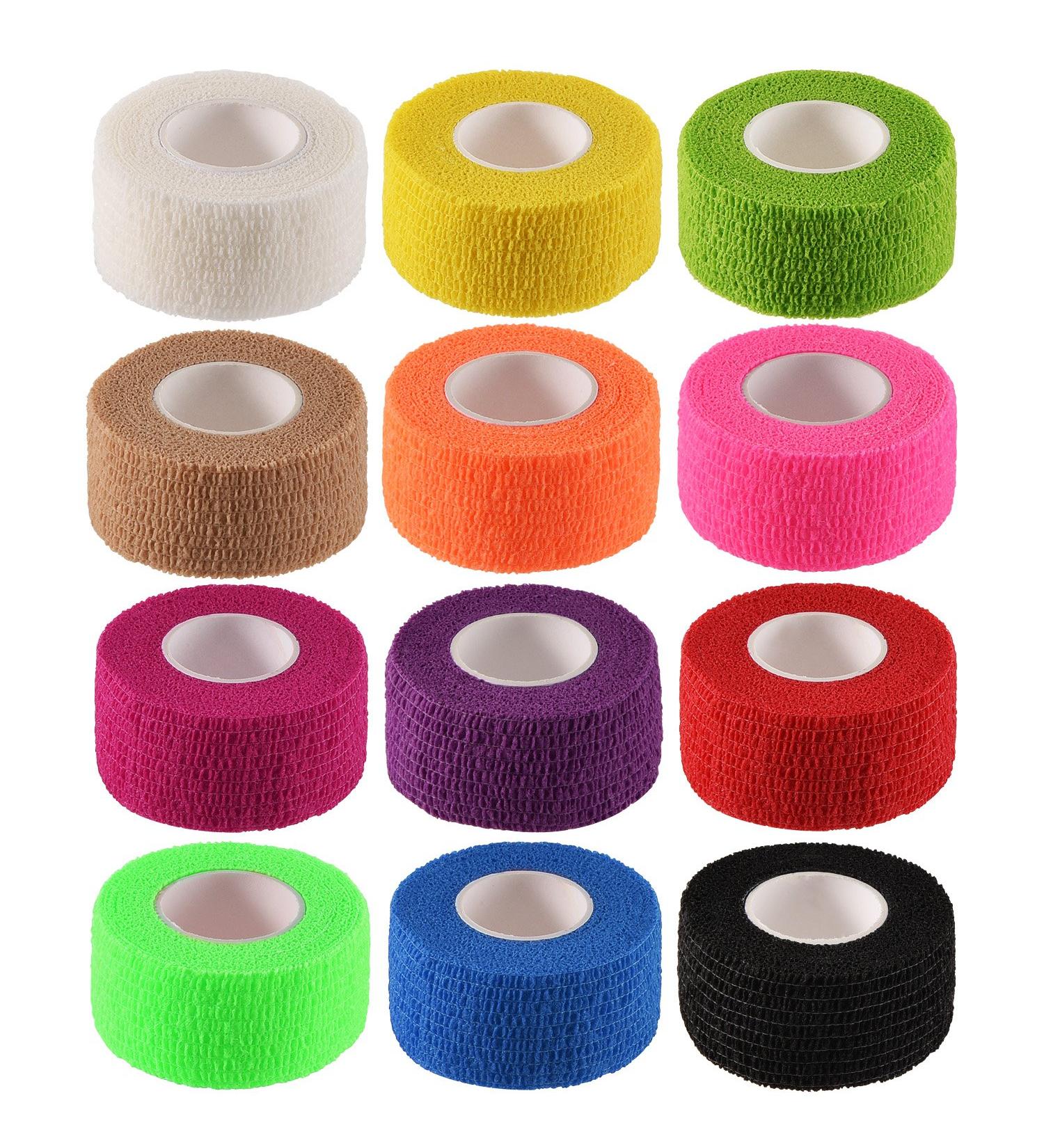 12 Self Adhesive Bandage Wrap Tapes - 5 Yards Each - for Sports, Wrist, Ankle - 12 Colors - 1 Inch - Stretch Cohesive Toe Tape - Buy Online on GoSupps.com