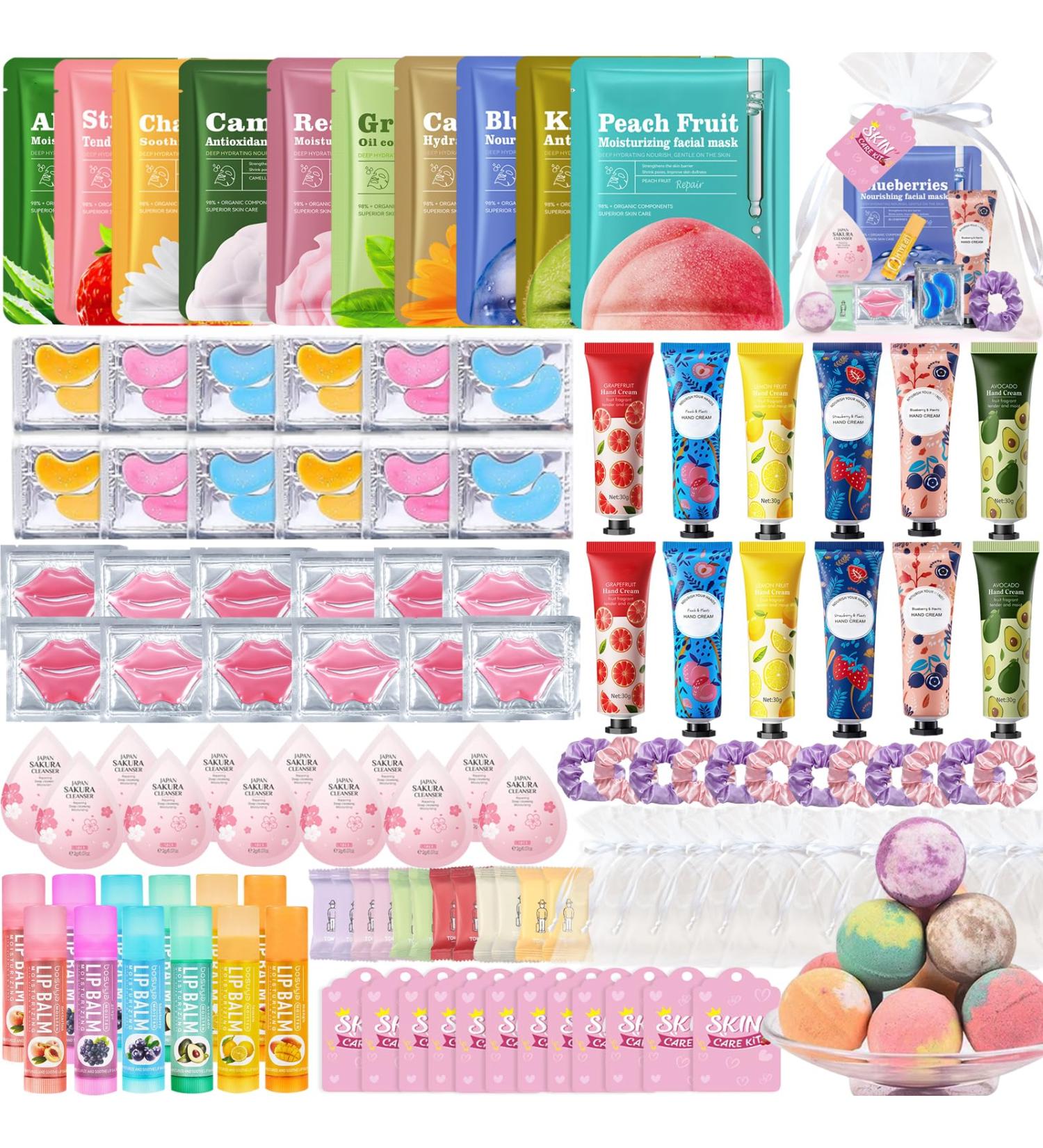 132 PCS Spa Party Supplies for Women Spa Party Favors Includes Face Masks Lip Masks Eye Masks Hand Cream Lip Balm Bath Bombs Spa Birthday Sleepover Party Supplies Spa Party Favors - Buy Online on GoSupps.com