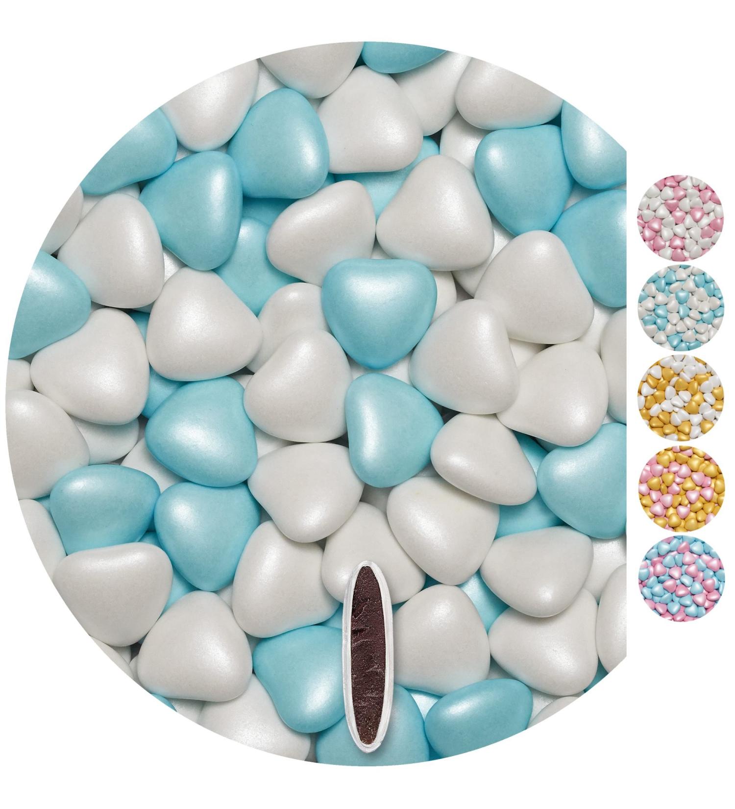 Delicious 1kg Chocolate Cherries Pearl Mix - White & Blue Heart Chocolate Dragees for Weddings Baptisms & Guest Gifts - Premium Quality Treats - Buy Online on GoSupps.com