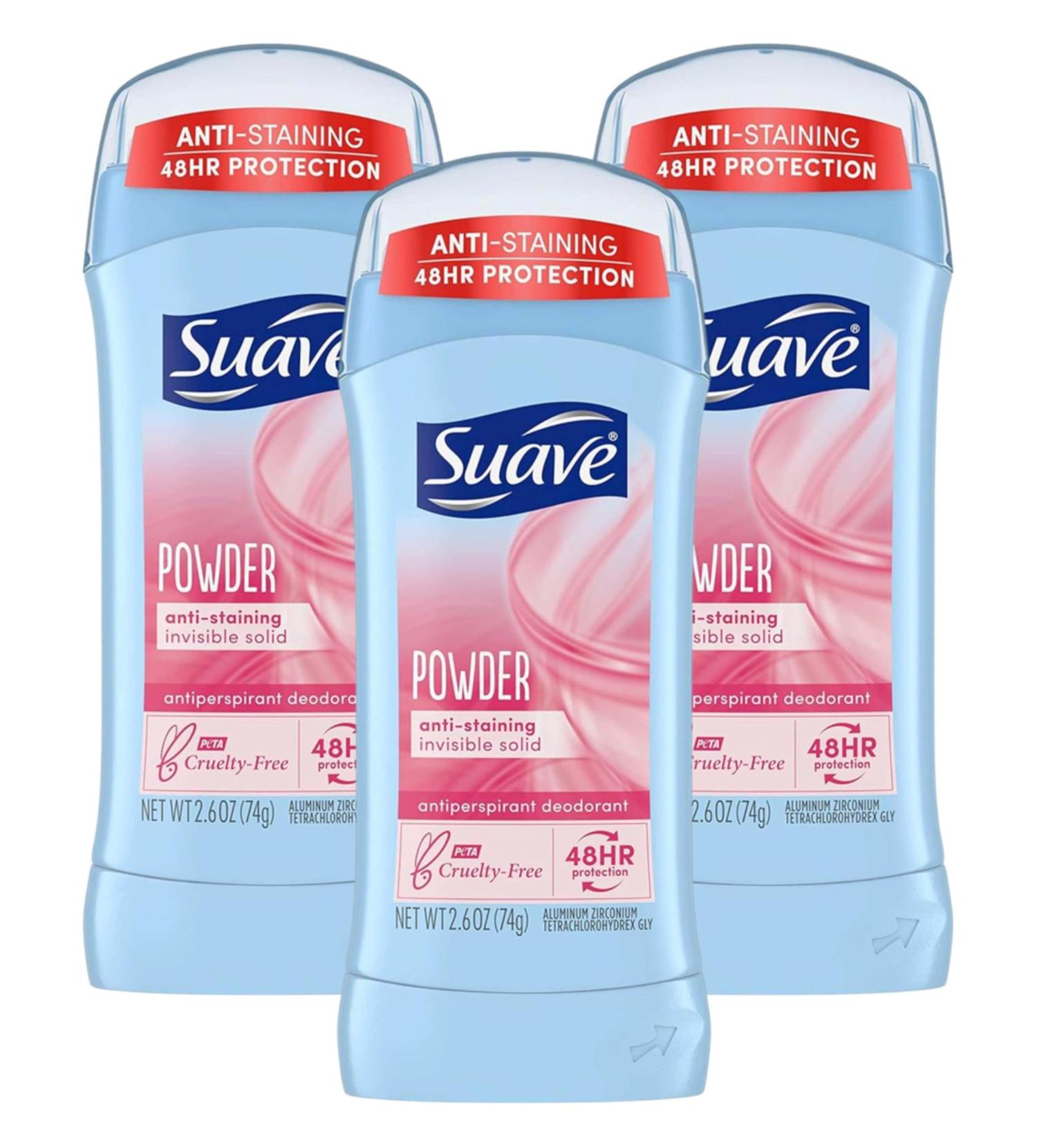Suave Deodorant 2.6 oz 24HR Powder Invisible Solid (3 Pack) - Long-Lasting Odor Protection | International Shipping - Buy Online on GoSupps.com