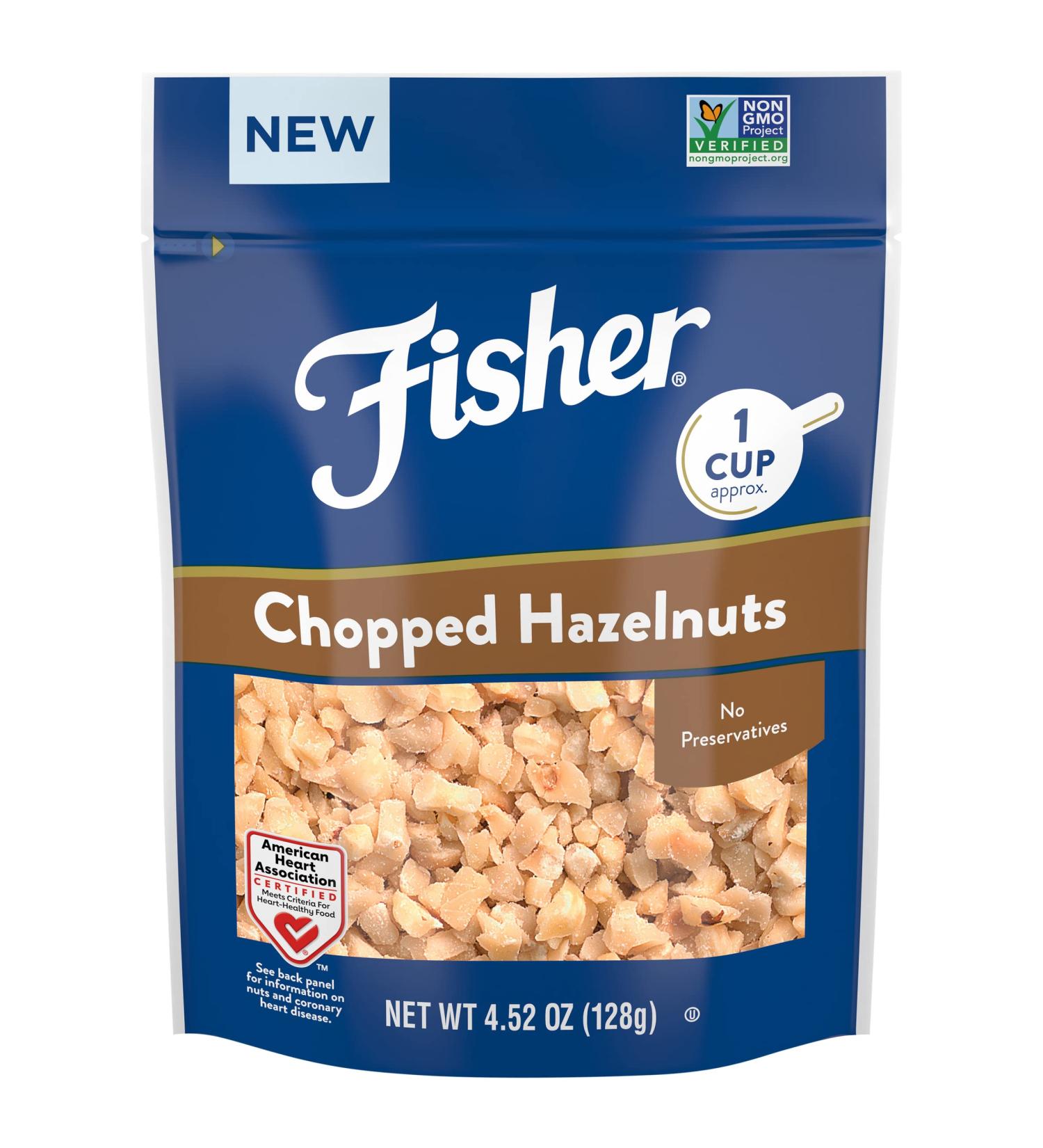 Fisher Chopped Unsalted Hazelnuts 4.52 oz - Gluten Free, Non-GMO, Vegan, Paleo, Keto - Pack of 1 - Buy Online on GoSupps.com