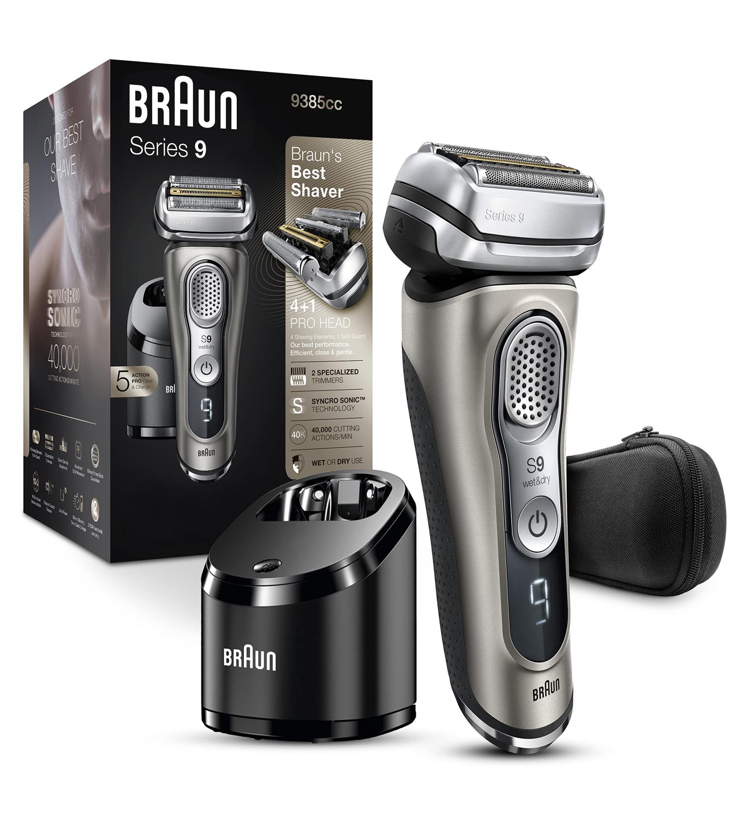 Braun Series 9 9385cc Electric Razor for Men - Waterproof Foil Shaver with Pop-Up Trimmer, Wet & Dry Shave - Clean & Charge SmartCare Center, Leather Travel Case - Black - Buy Online on GoSupps.com