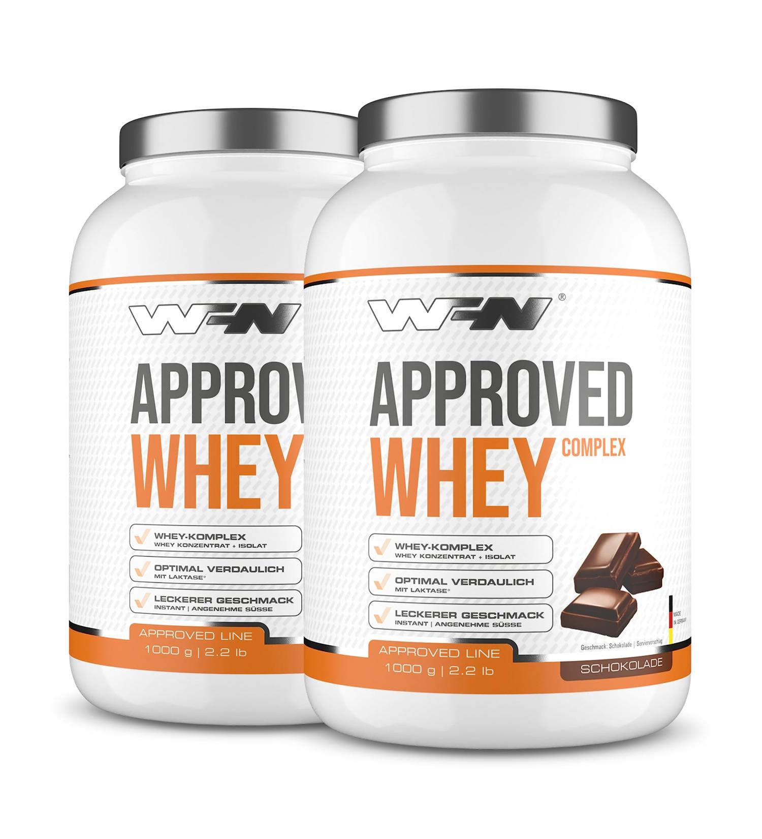 WFN APPROVED Whey Chocolate Protein Powder - 2x1kg - Isolate & Lactase - 33 Portions - Made in Germany - Premium Solubility - Buy Online on GoSupps.com