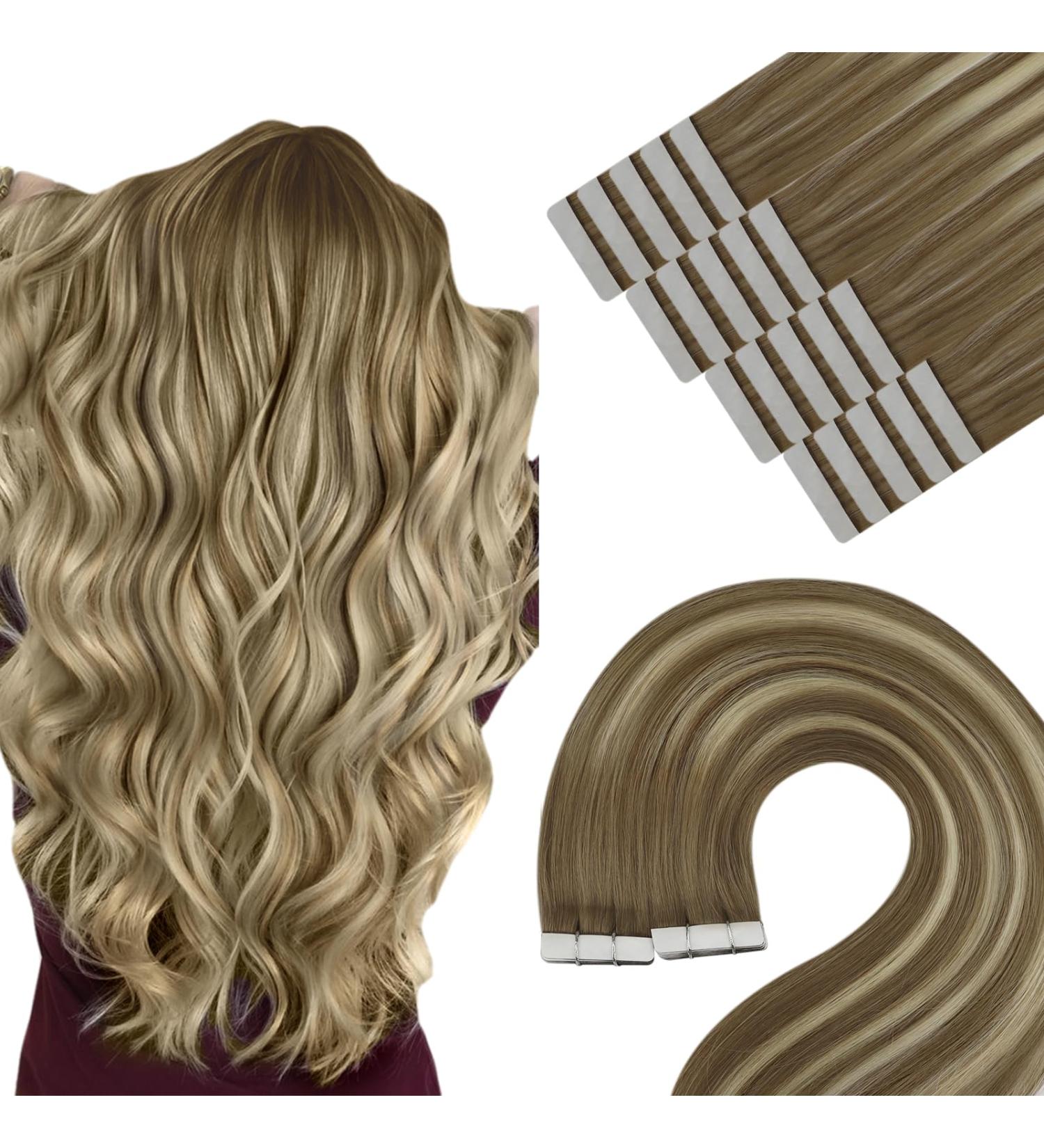 Youngsee Ombre Tape Extensions - 60 cm Real Hair Seamless Invisible Brown to Blonde 50g - Premium Quality Hair Extensions - Buy Online on GoSupps.com