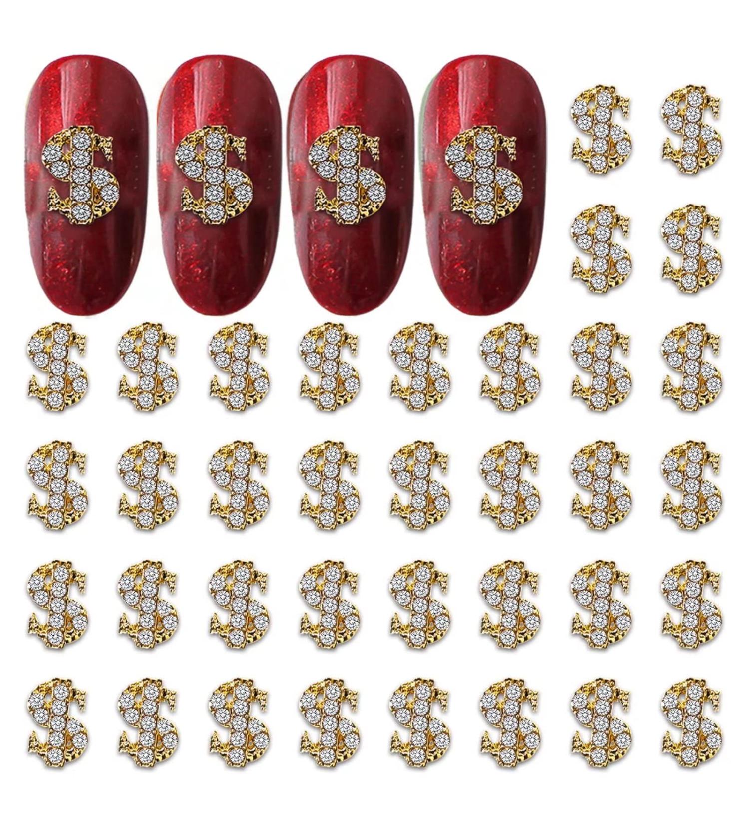 RUNRAYAY 40Pcs 3D Dollar Sign Nail Art Charms with Rhinestones Gold Nail Studs Diamonds for Nail Art Accessories Retro Nail Jewelry Decoration for DIY Crafts Nail Decor - Buy Online on GoSupps.com