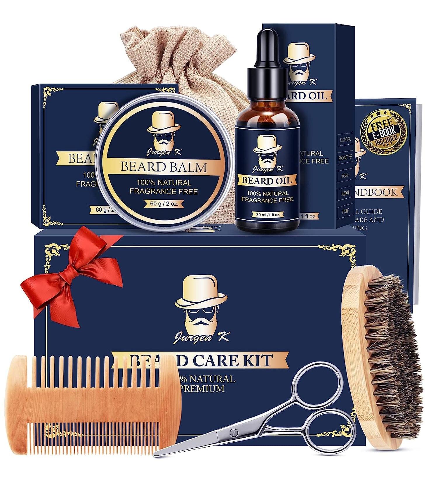 Jurgen K Beard Grooming Kit for Men - Beard Oil, Balm, Brush, and Comb Set - Buy Online on GoSupps.com