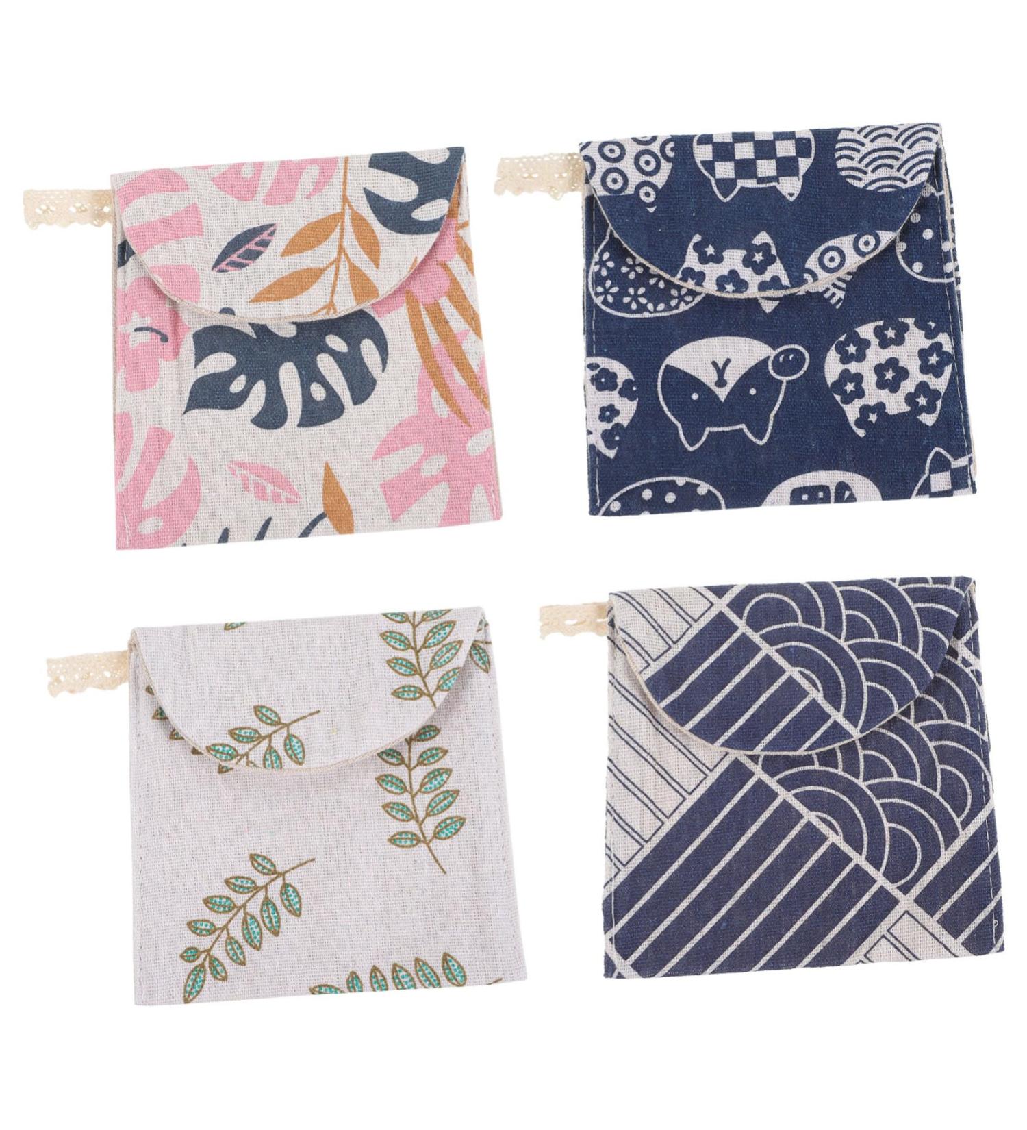FRCOLOR Monstera Menstrual Pad Storage Bag - 4pcs Cute Cotton Linen Tampon Organizer for Bathroom - Buy Online on GoSupps.com