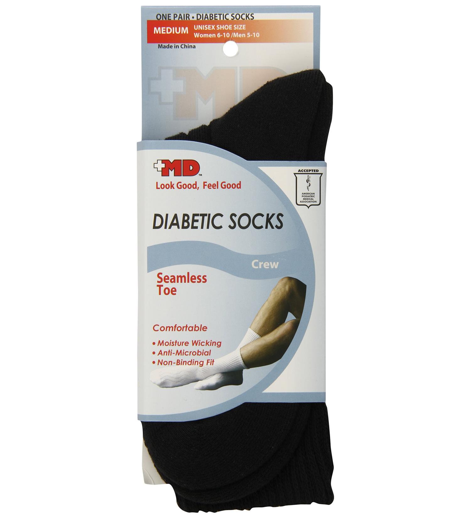 MD USA Seamless Toe-Wave-In Mesh Diabetic Crew Socks Black Medium - Buy Online on GoSupps.com