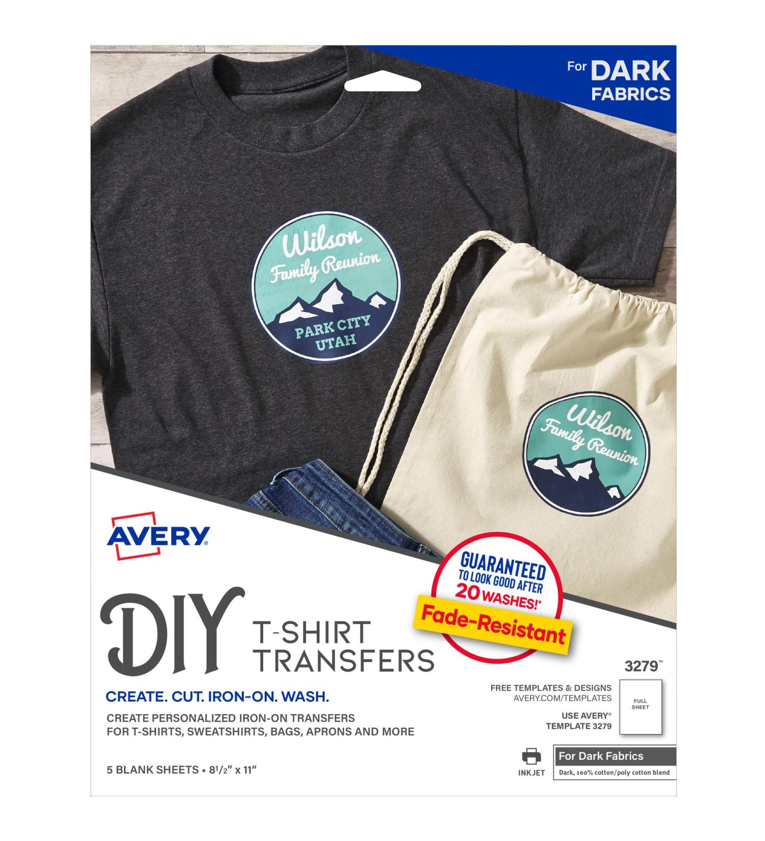 Avery Dark Fabric Inkjet Printable T-Shirt Transfers - 30 Paper Transfers (3279) - Buy Online on GoSupps.com